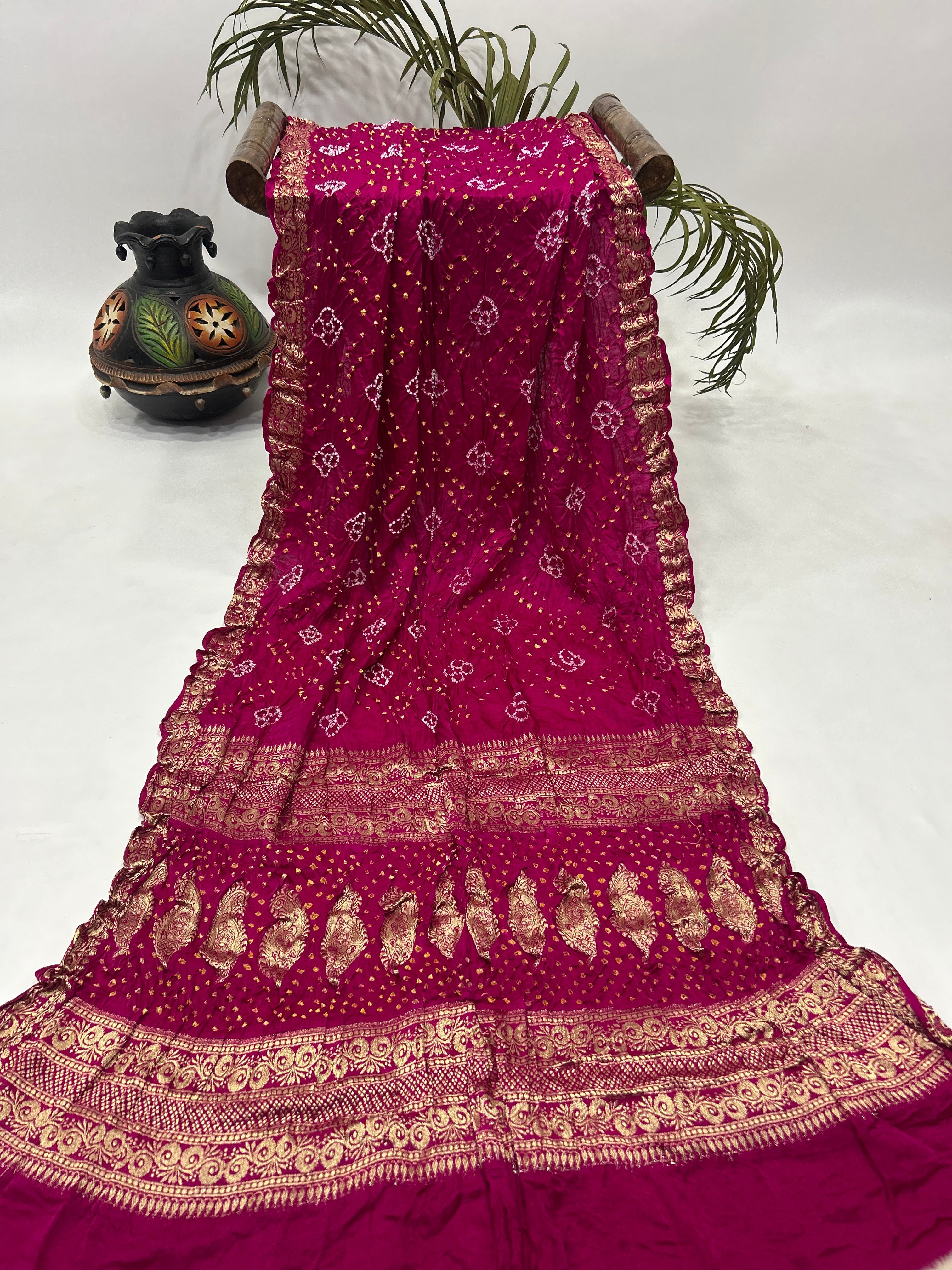 Regal Rani Banarasi Bandhani Bridal Saree With Palav magenta / Gajji Silk Sarees