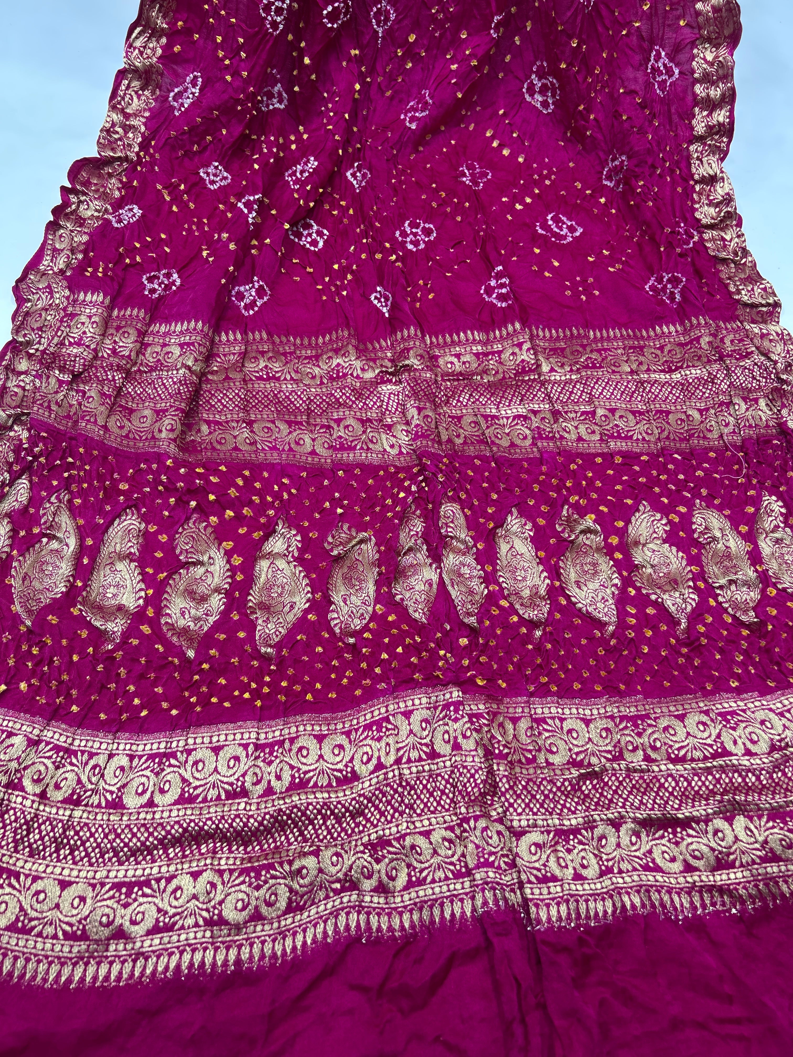 Regal Rani Banarasi Bandhani Bridal Saree With Palav magenta / Gajji Silk Sarees
