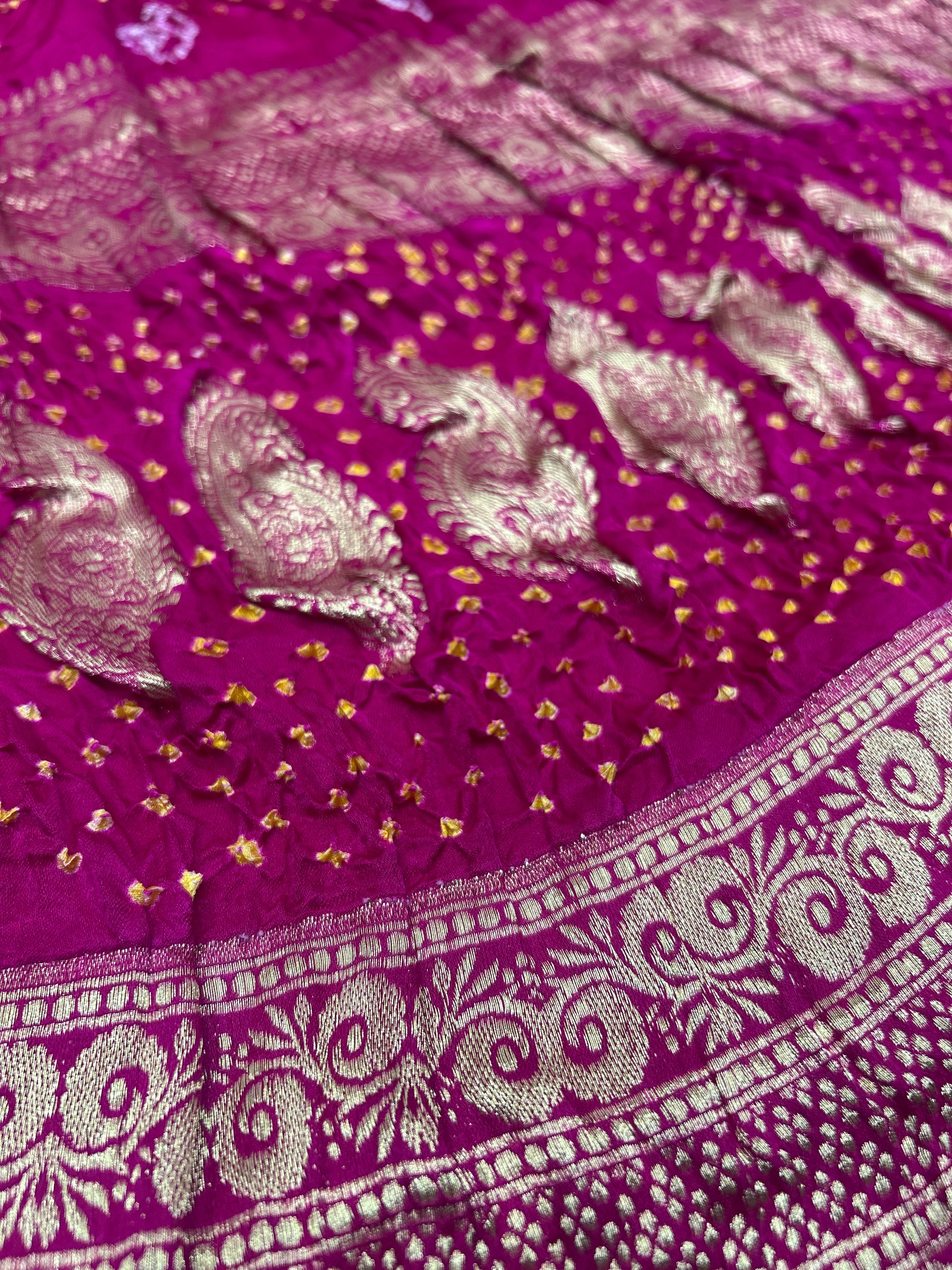 Regal Rani Banarasi Bandhani Bridal Saree With Palav magenta / Gajji Silk Sarees