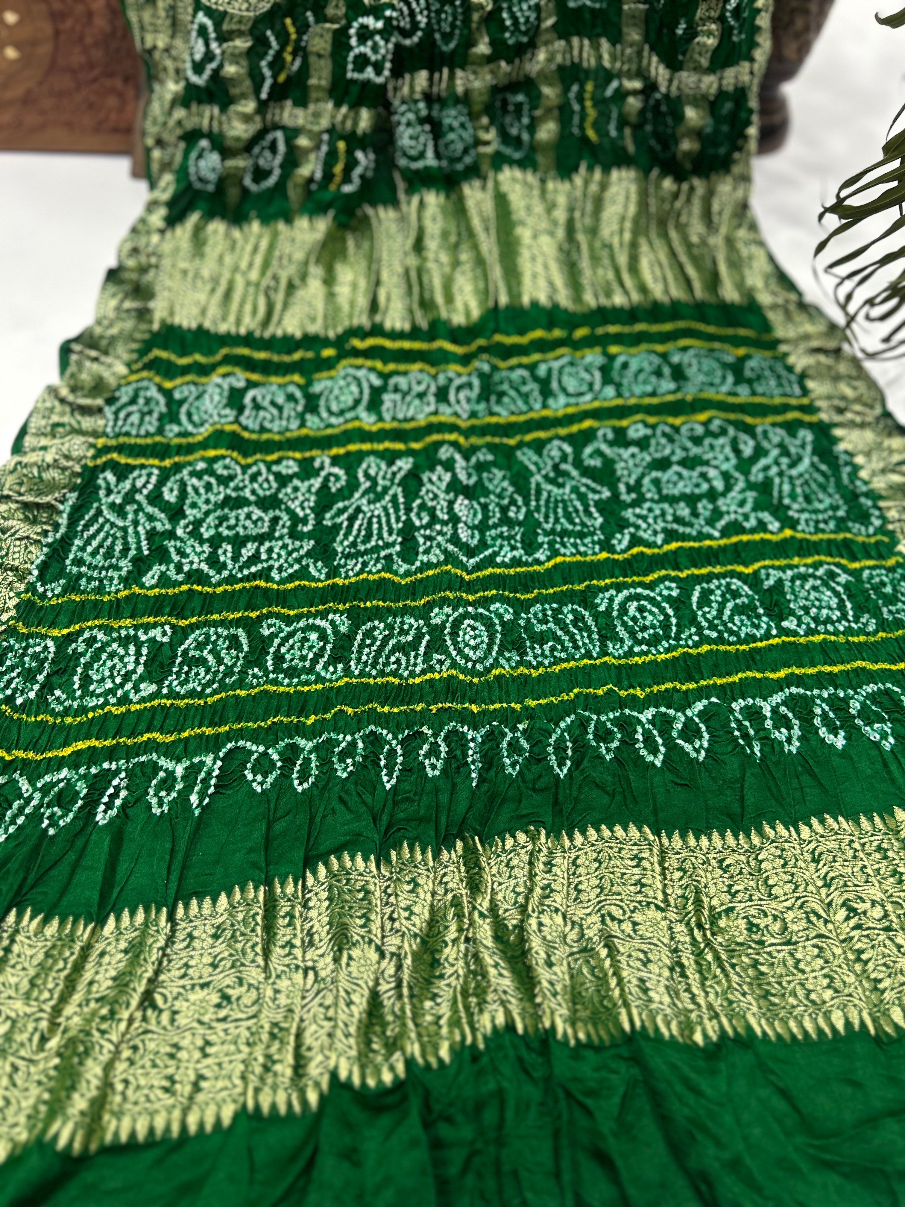 Green Gajji Nakshi Gharchola Bandhani Saree Sarees