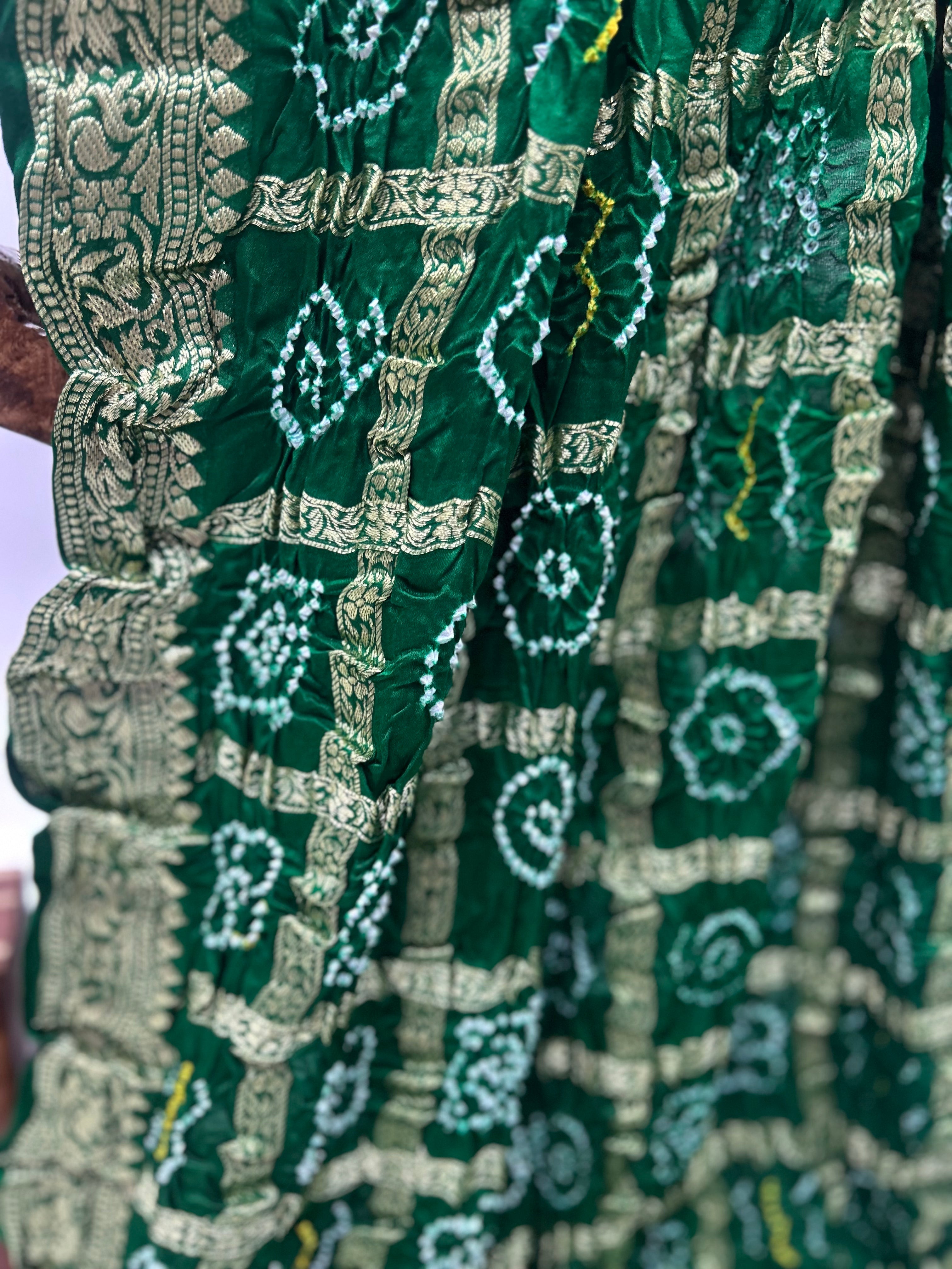 Green Gajji Nakshi Gharchola Bandhani Saree Sarees