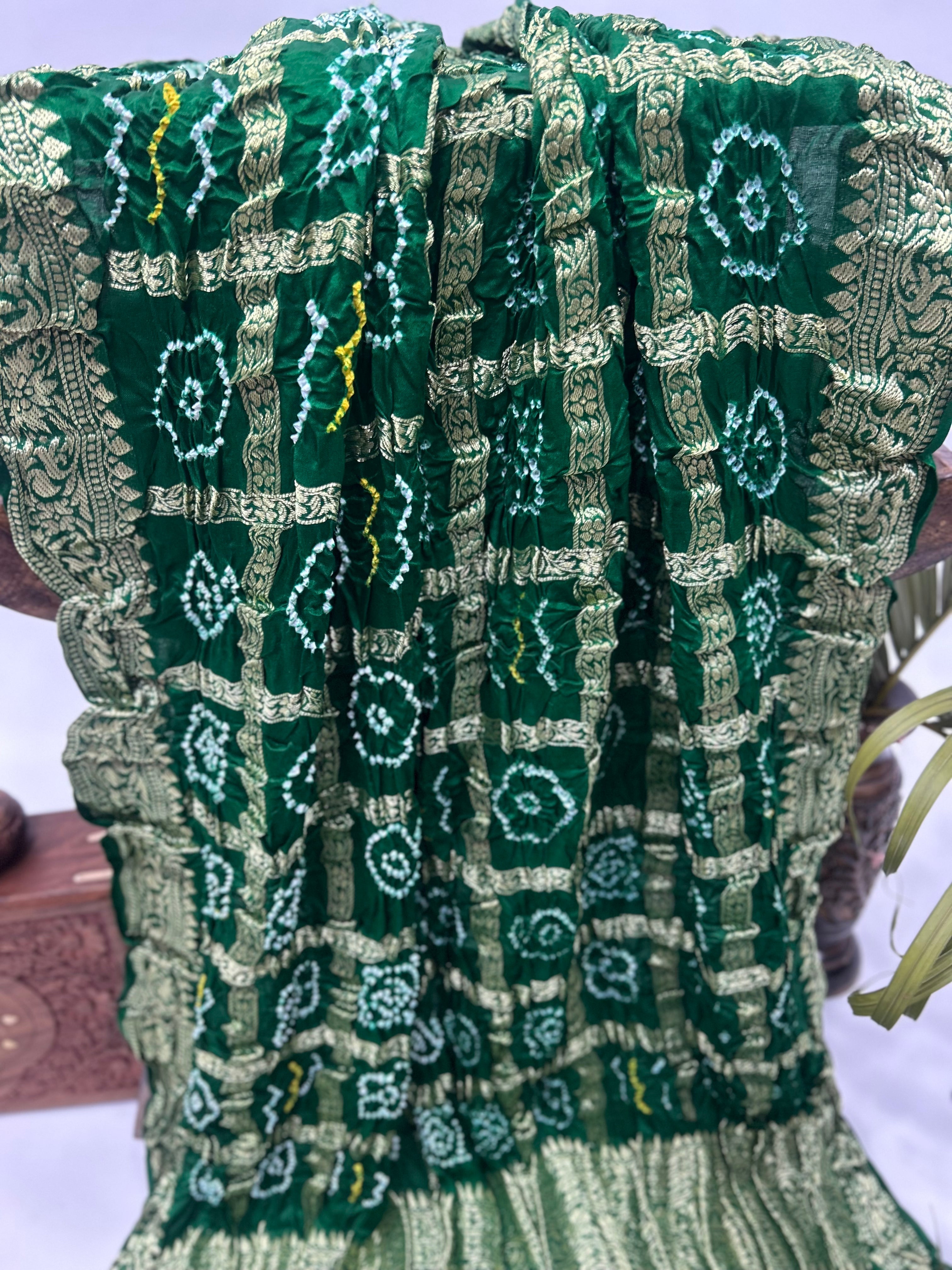 Green Gajji Nakshi Gharchola Bandhani Saree Sarees