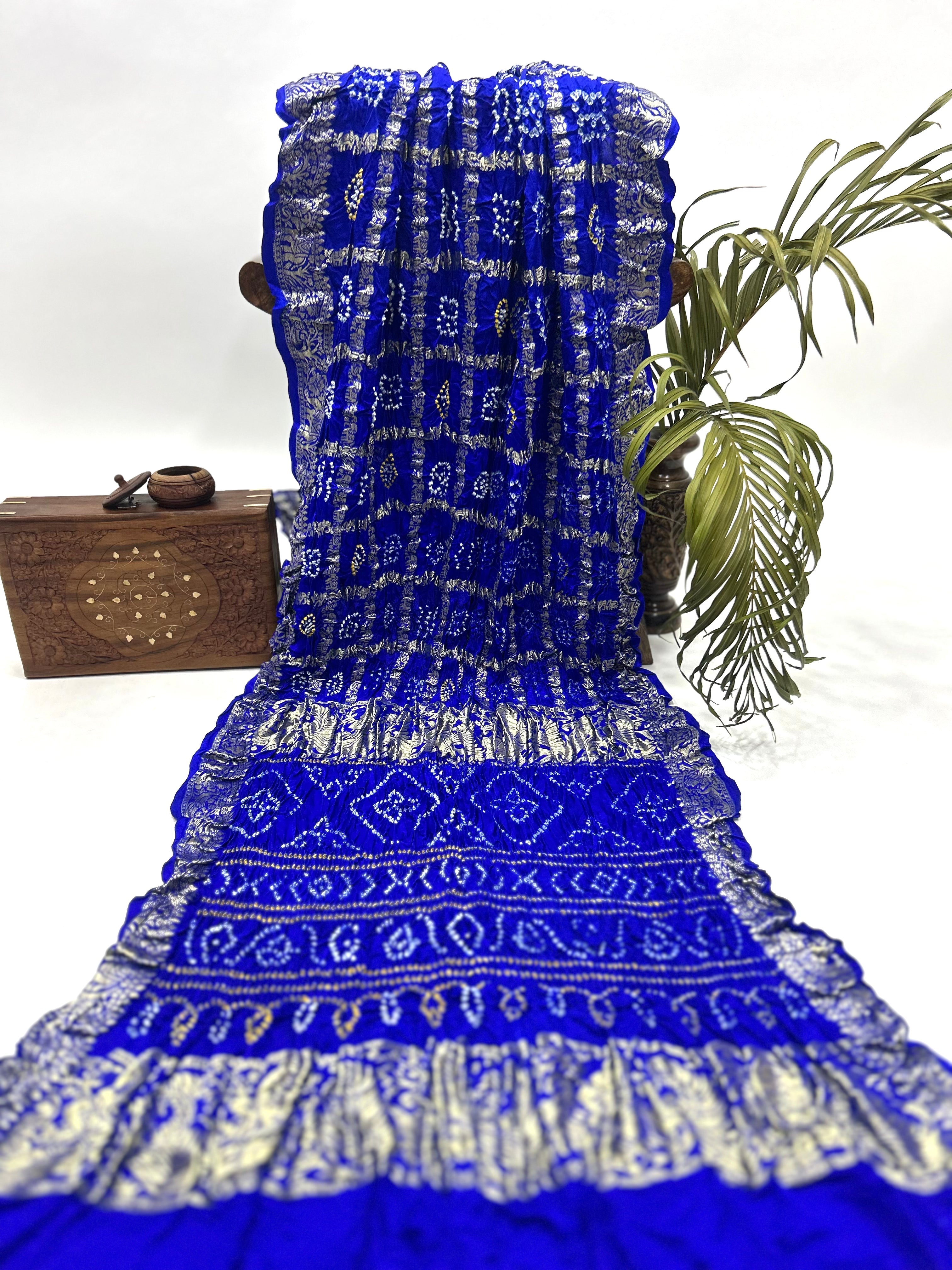 Royal Blue Gajji Nakshi Gharchola Bandhani Saree blue / Gajji Sarees