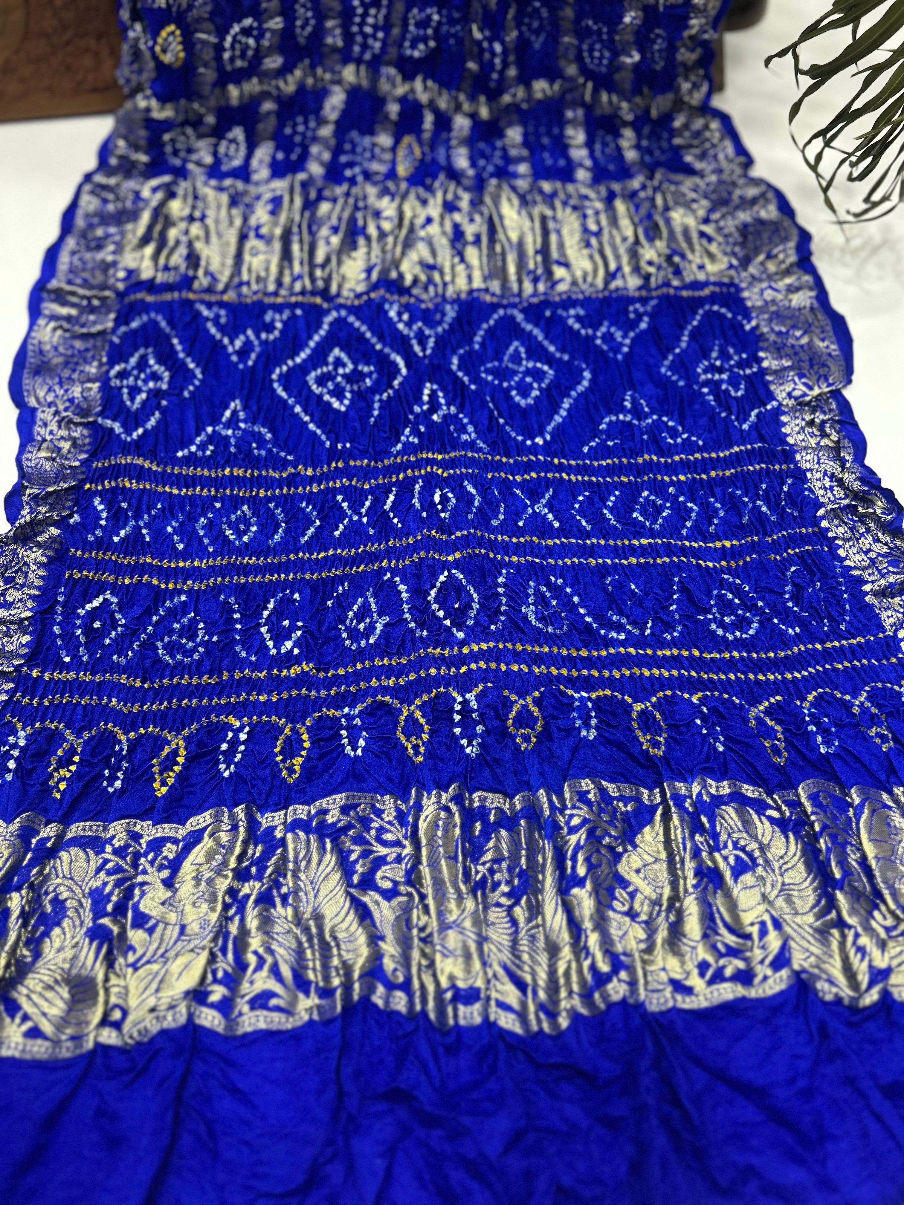 Royal Blue Gajji Nakshi Gharchola Bandhani Saree blue / Gajji Sarees