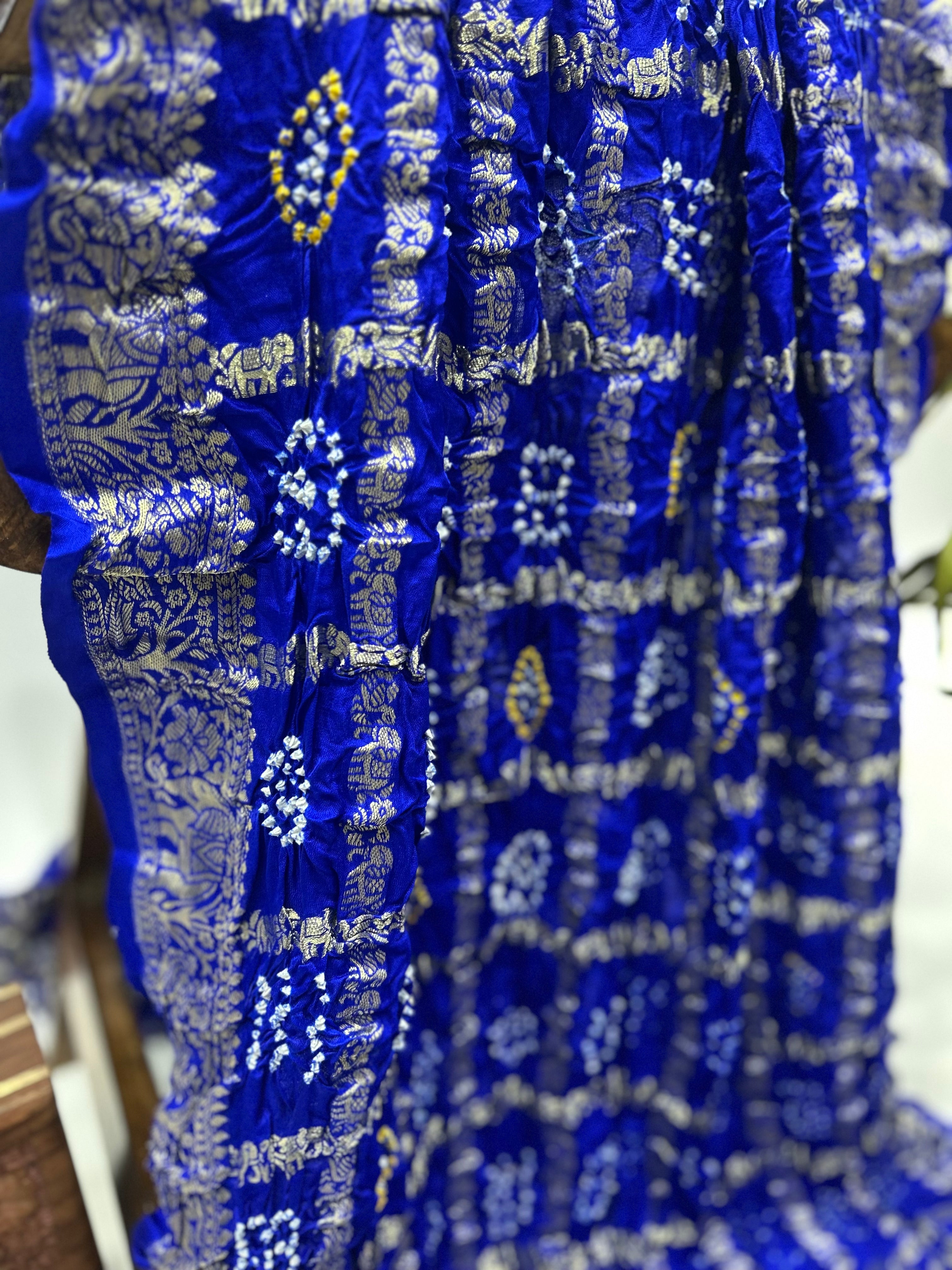 Royal Blue Gajji Nakshi Gharchola Bandhani Saree blue / Gajji Sarees