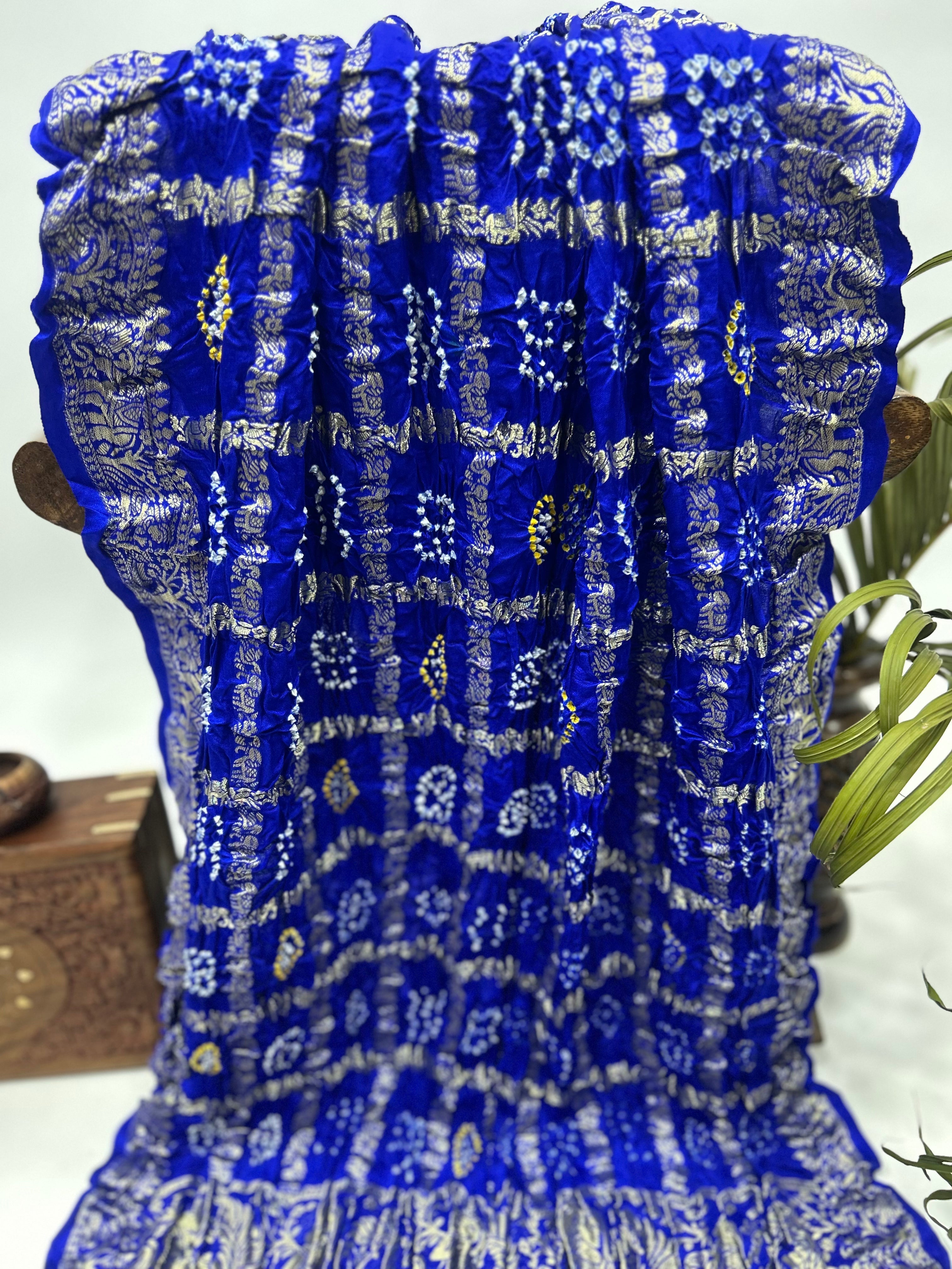 Royal Blue Gajji Nakshi Gharchola Bandhani Saree blue / Gajji Sarees