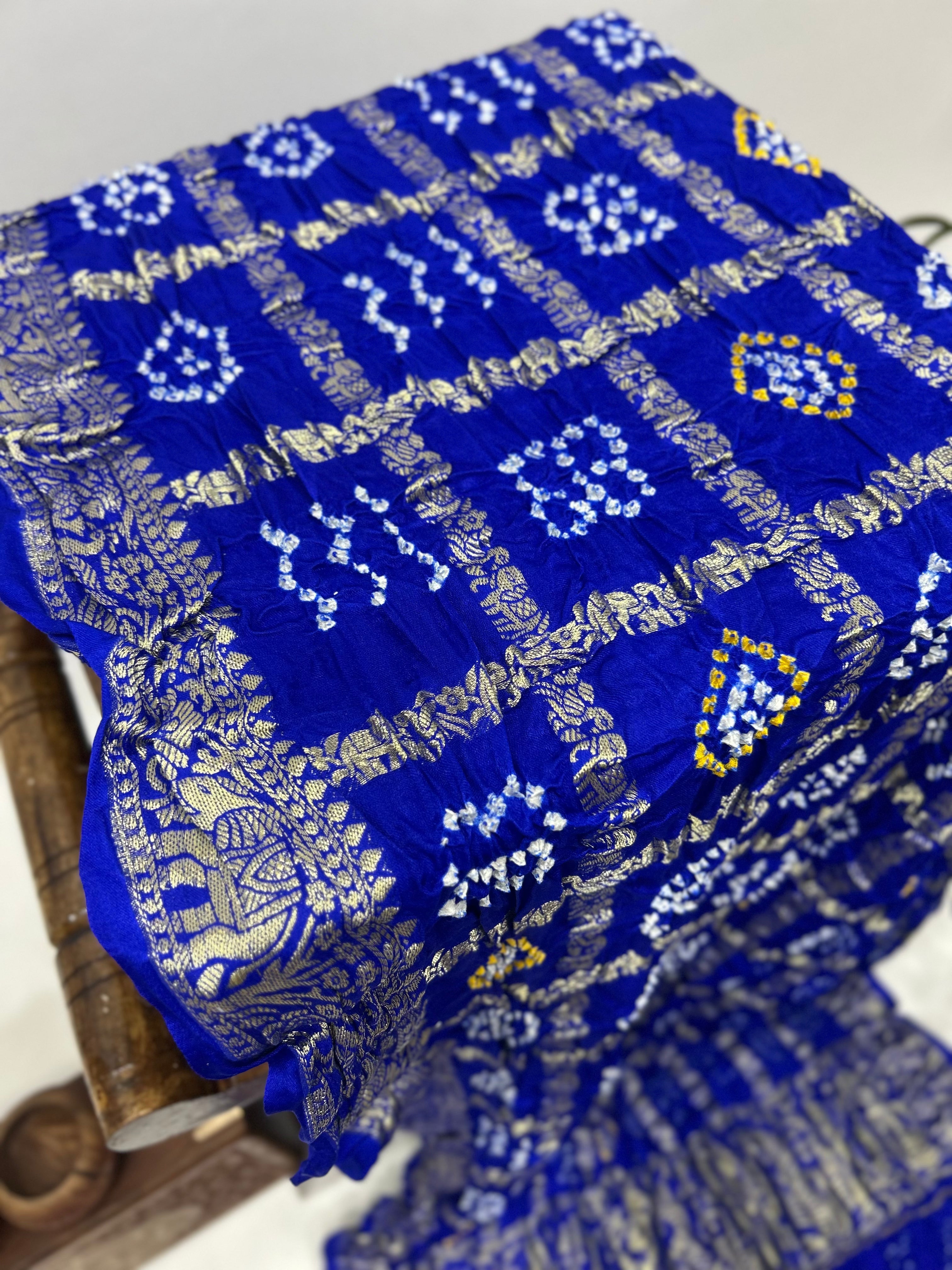 Royal Blue Gajji Nakshi Gharchola Bandhani Saree blue / Gajji Sarees