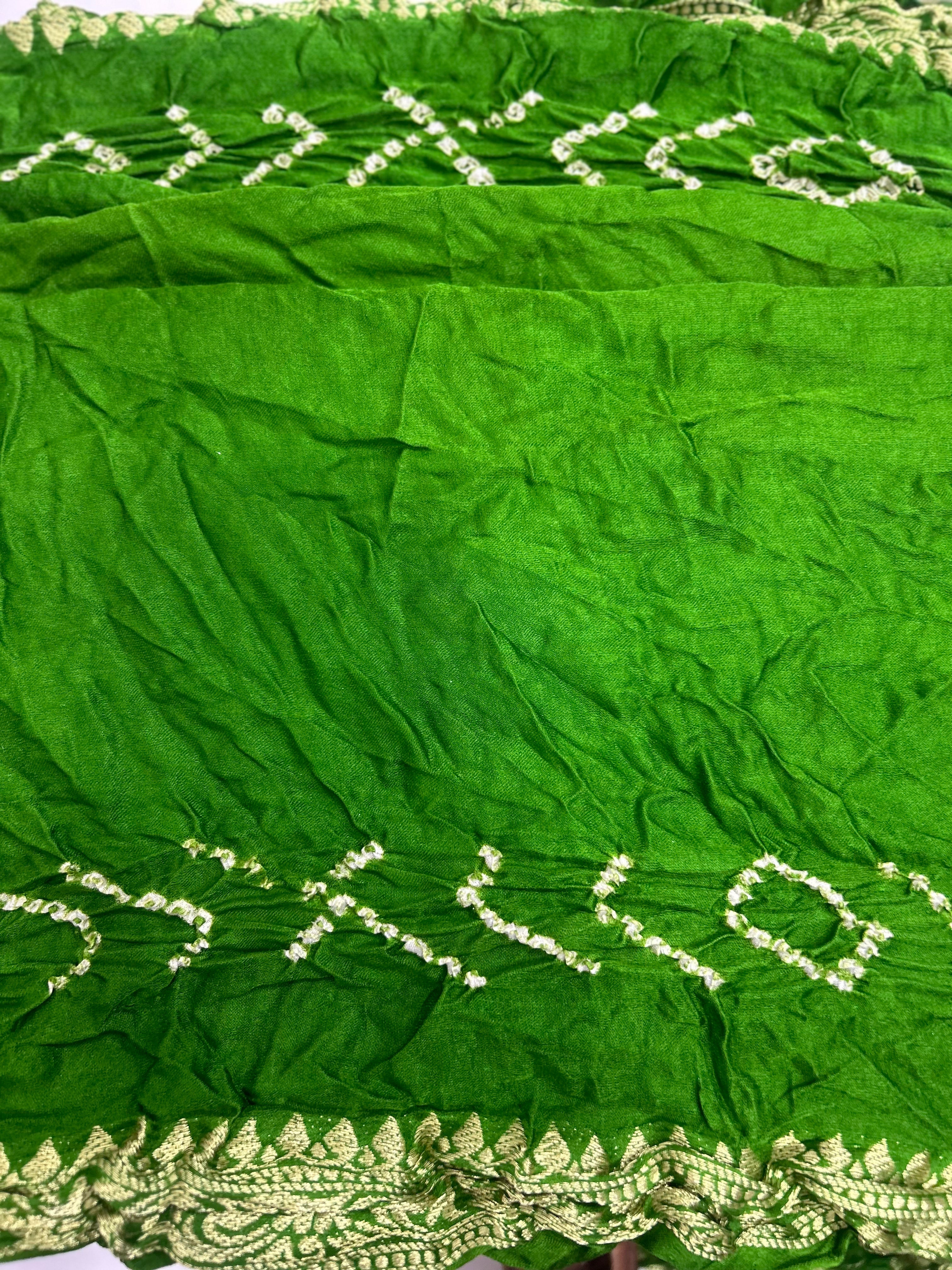 Mahendi Green Gajji Nakshi Gharchola Bandhani Saree Sarees