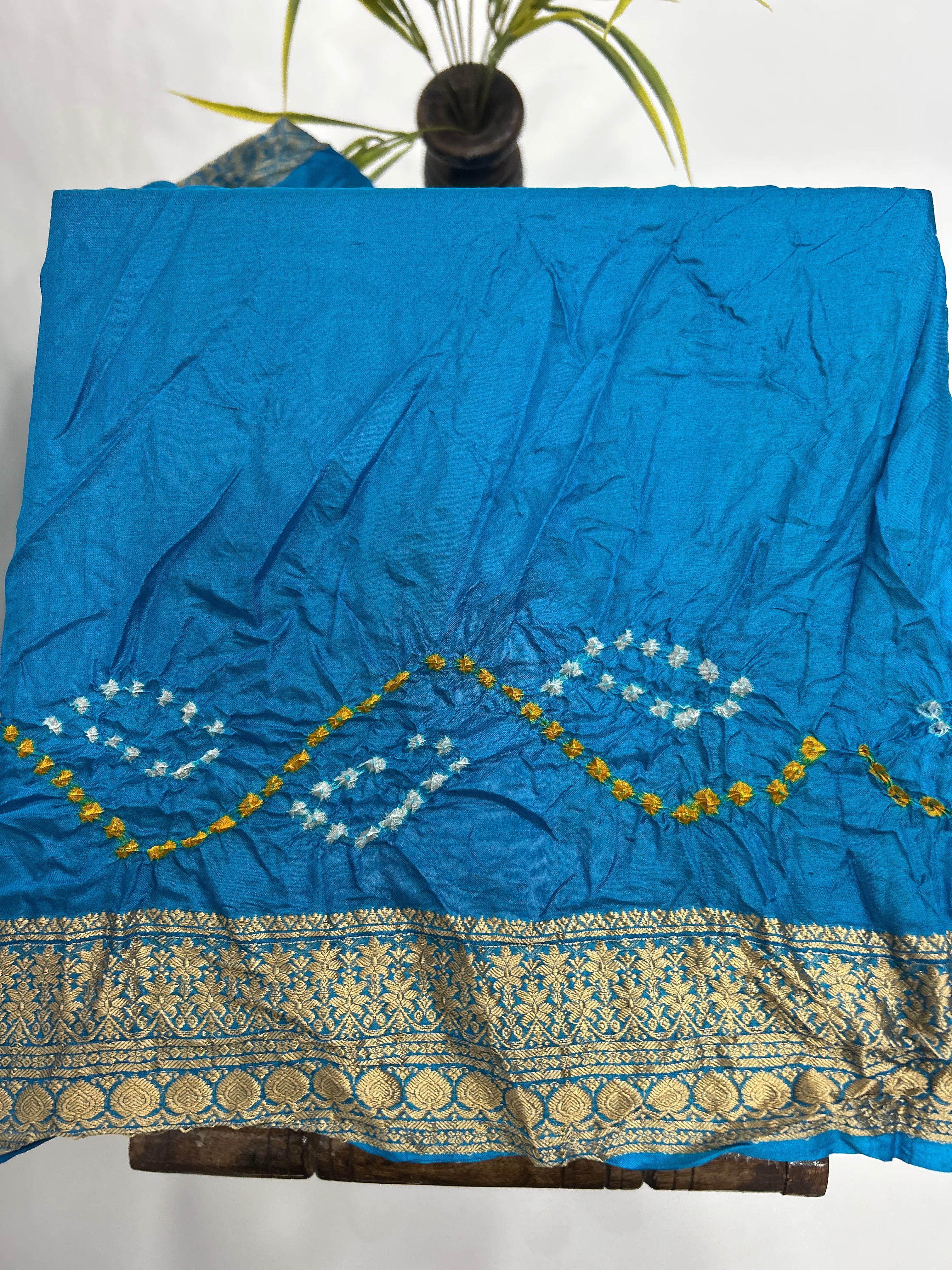 Firozi Soft Silk Resham Palav Bandhani Saree dodgerblue / Soft Silk Sarees