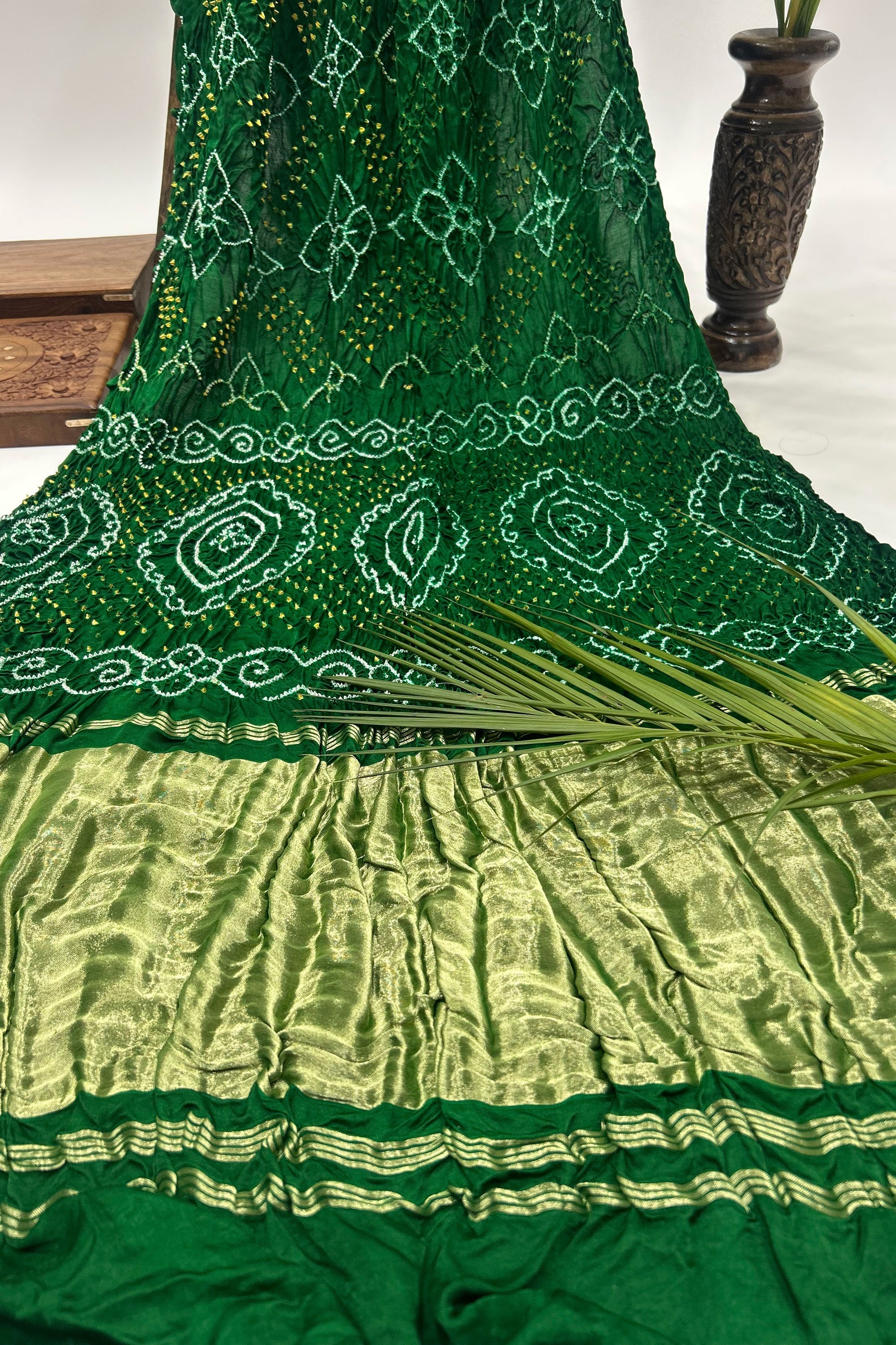 Green Gajji Fancy Rai Bandhani Saree Sarees