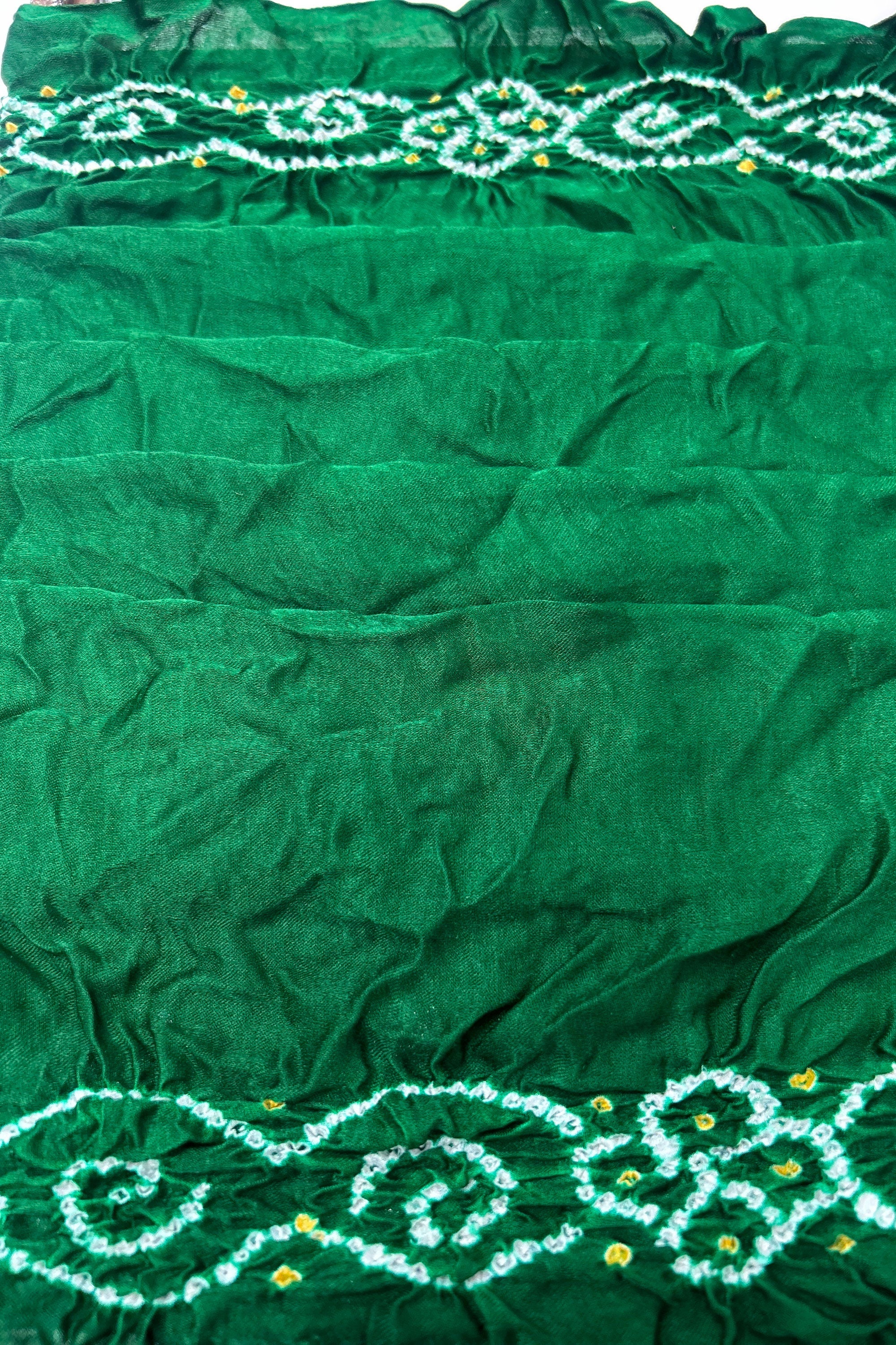 Green Gajji Fancy Rai Bandhani Saree Sarees