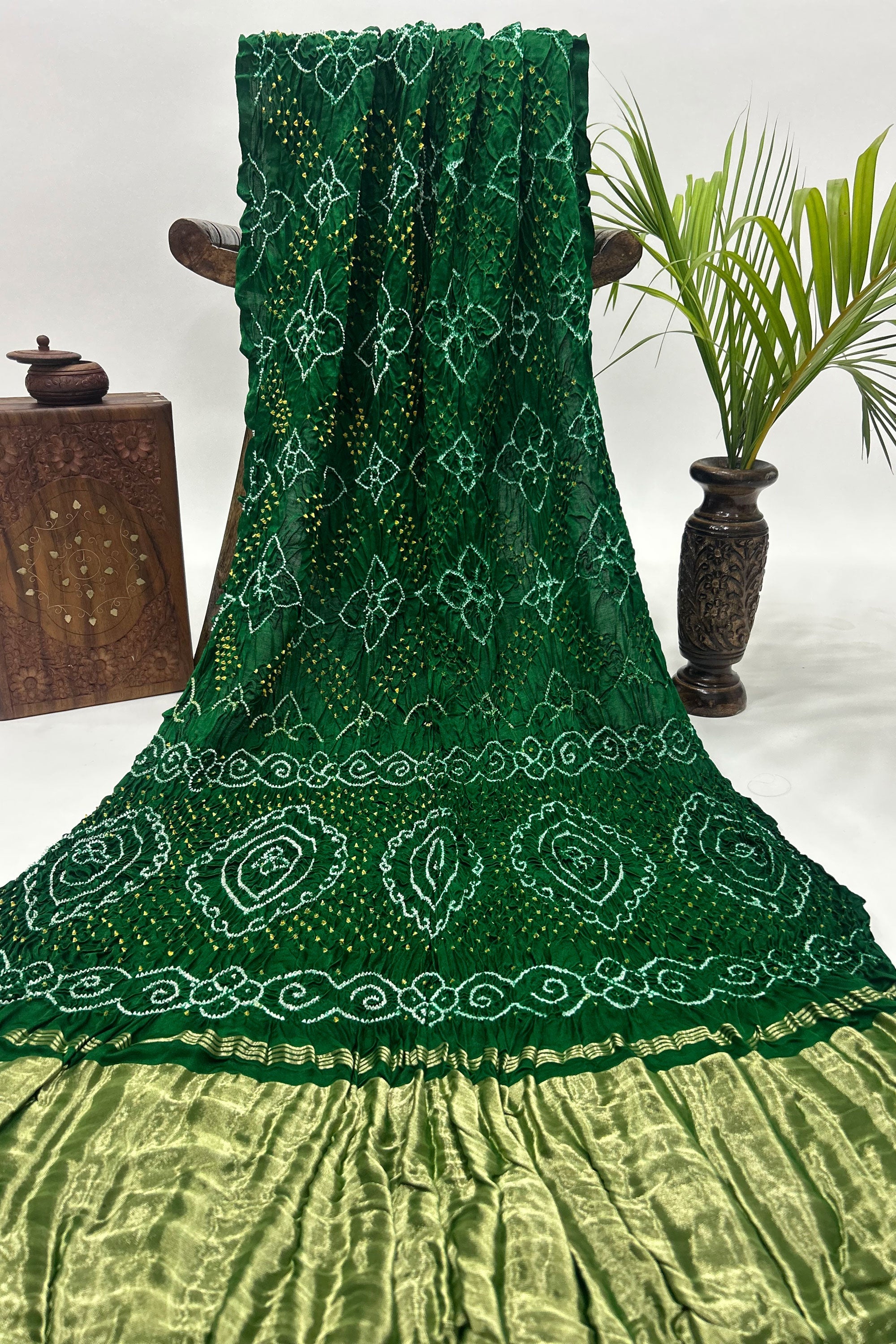 Green Gajji Fancy Rai Bandhani Saree Sarees