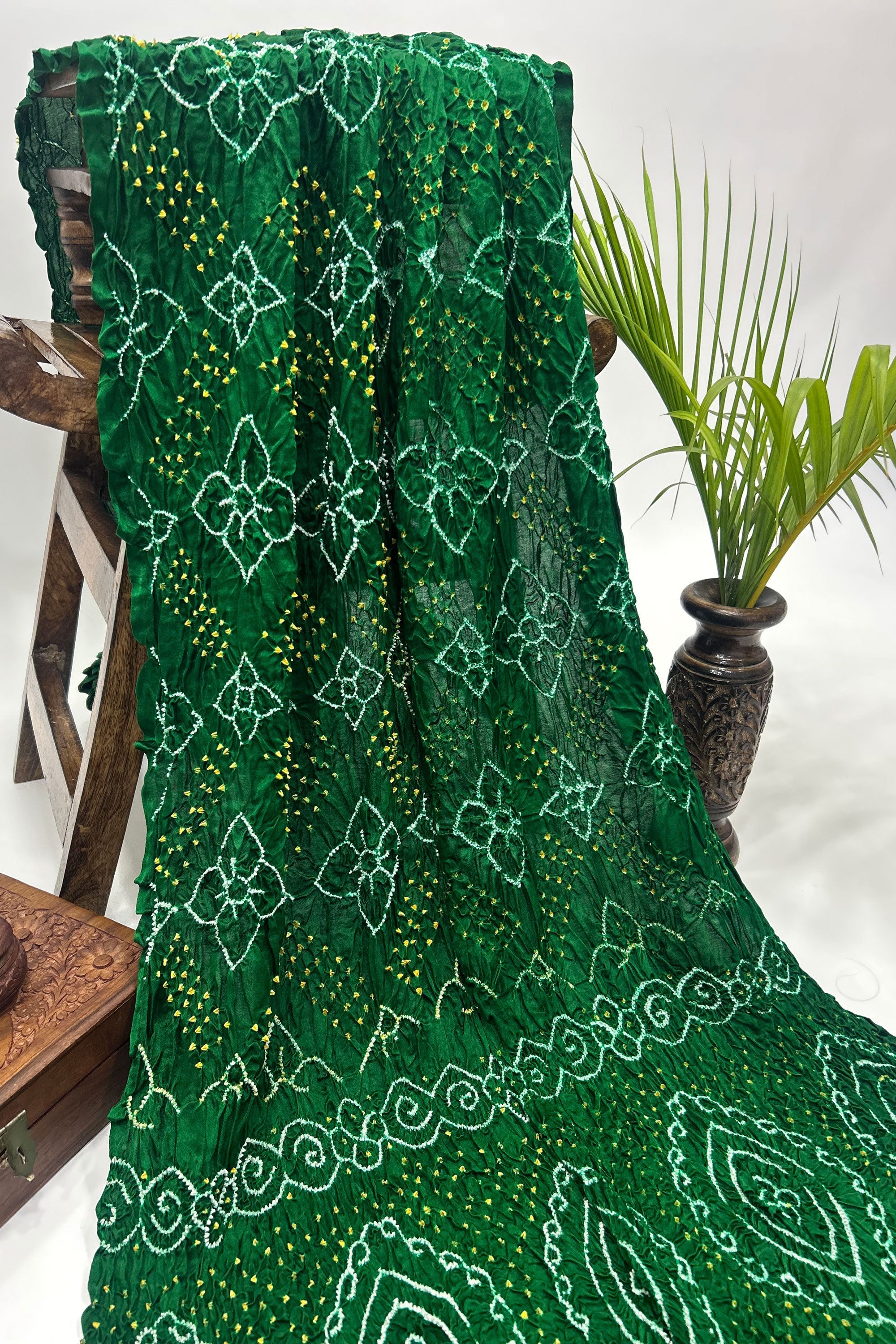 Green Gajji Fancy Rai Bandhani Saree Sarees