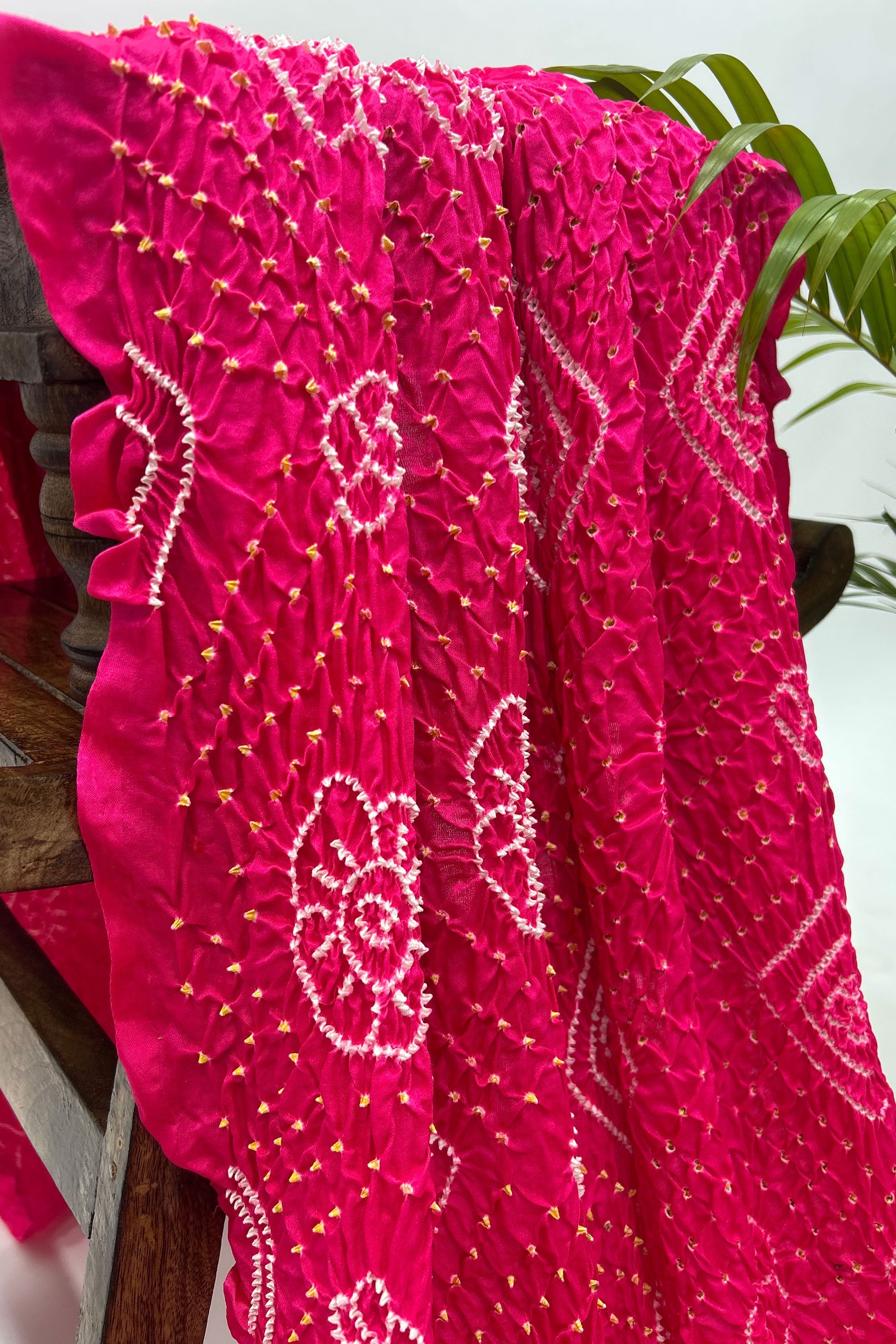 Rani Pink Gajji Fancy Rai Bandhani Saree Sarees