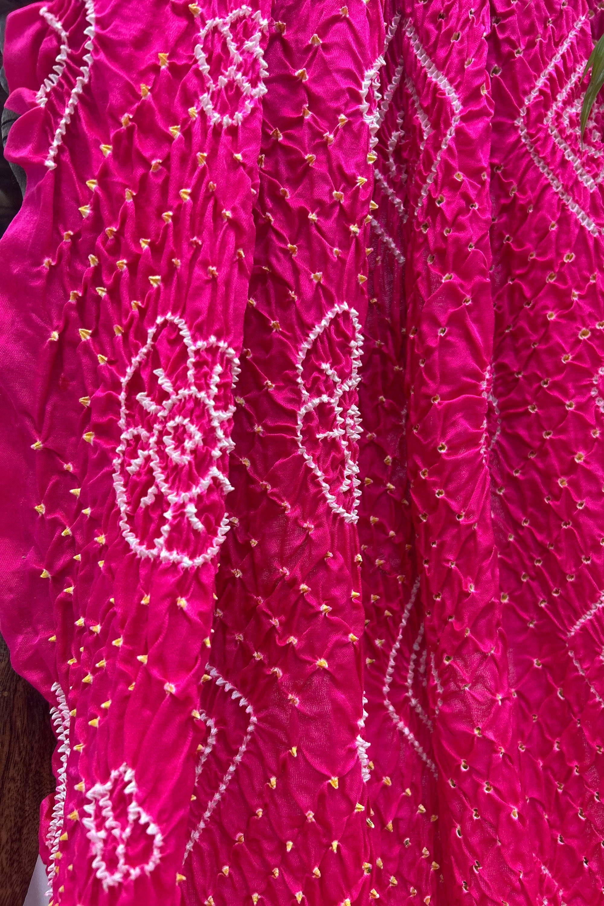 Rani Pink Gajji Fancy Rai Bandhani Saree Sarees