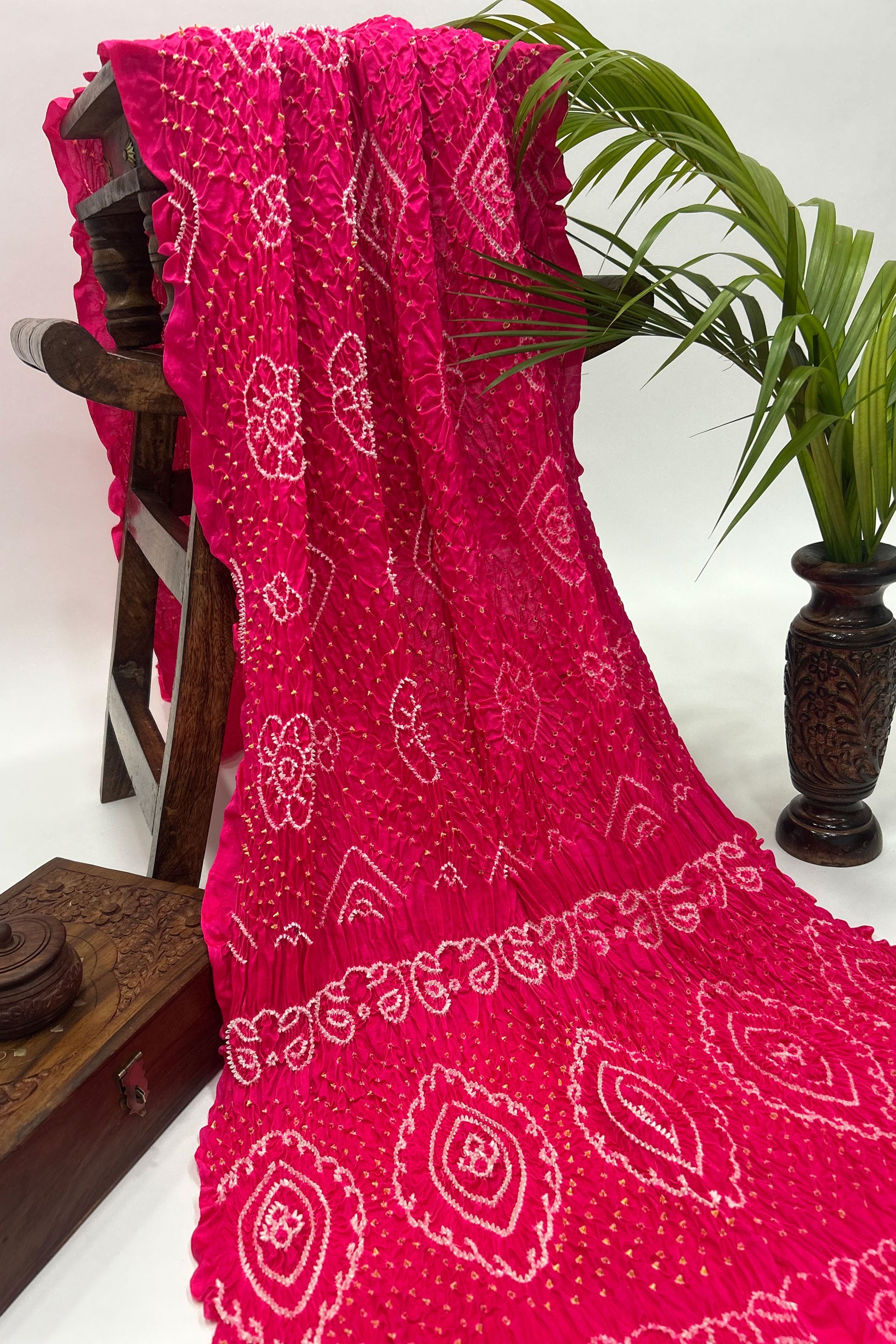 Rani Pink Gajji Fancy Rai Bandhani Saree Sarees