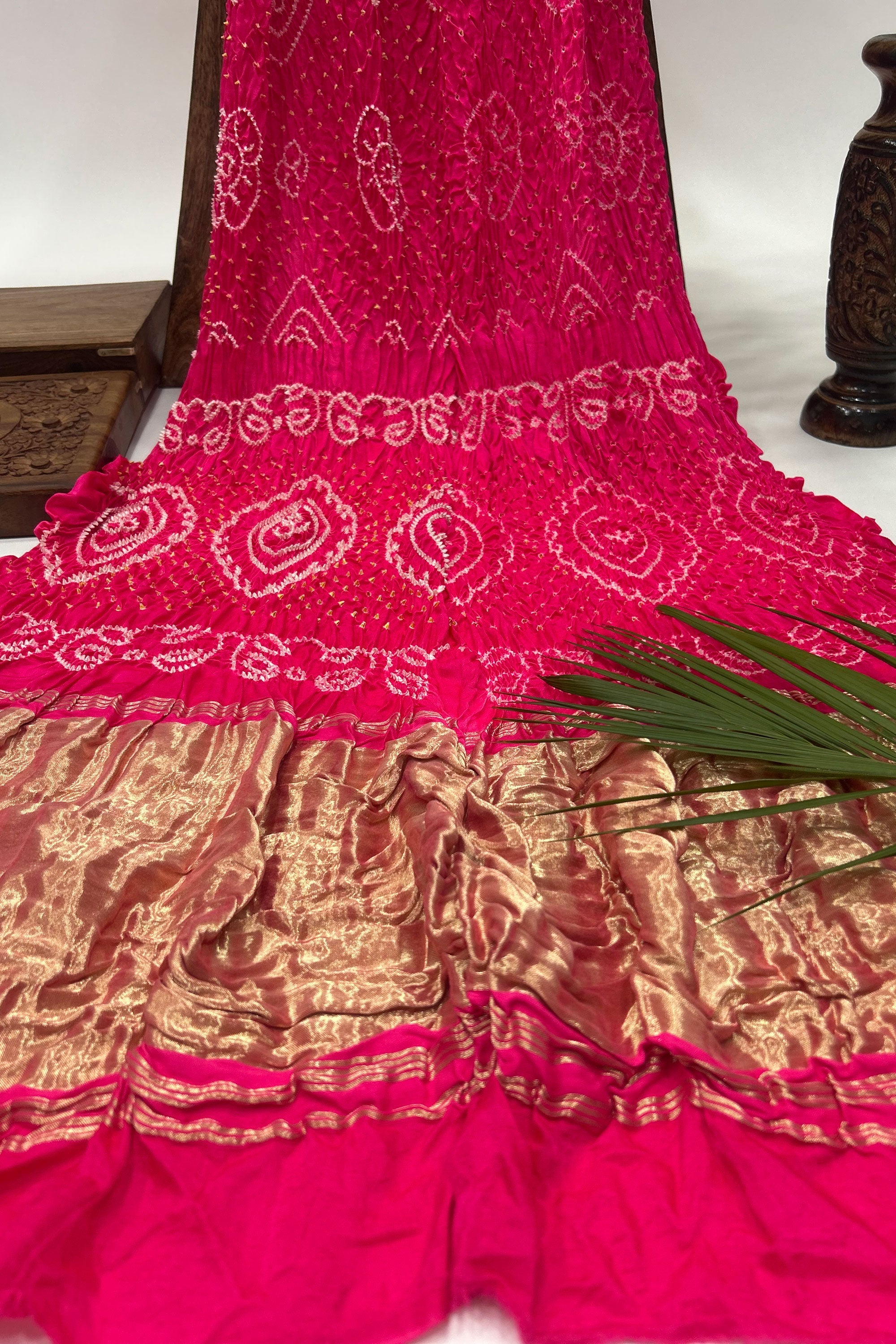 Rani Pink Gajji Fancy Rai Bandhani Saree Sarees