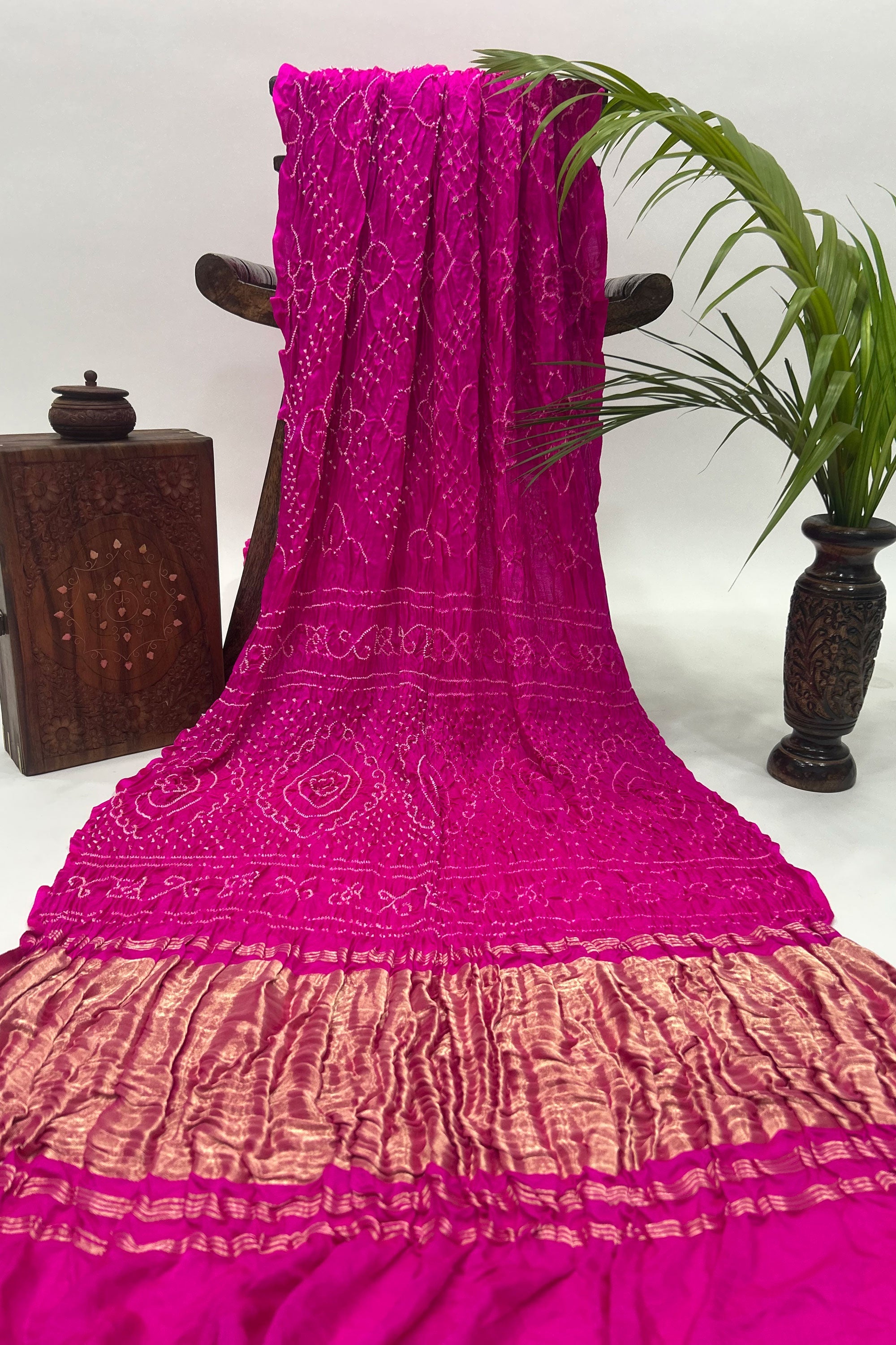 Pink Gajji Fancy Rai Bandhani Saree Sarees