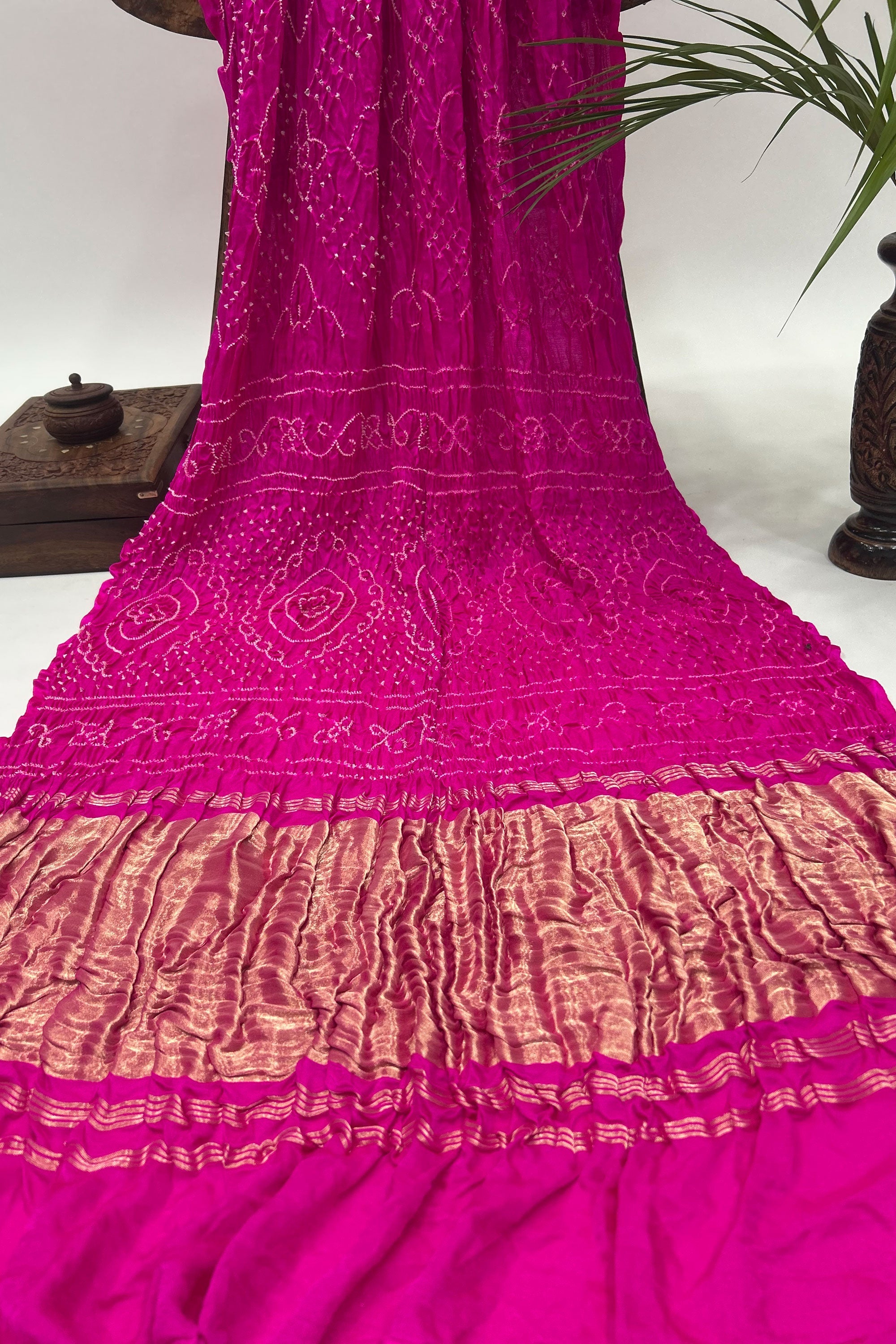 Pink Gajji Fancy Rai Bandhani Saree Sarees