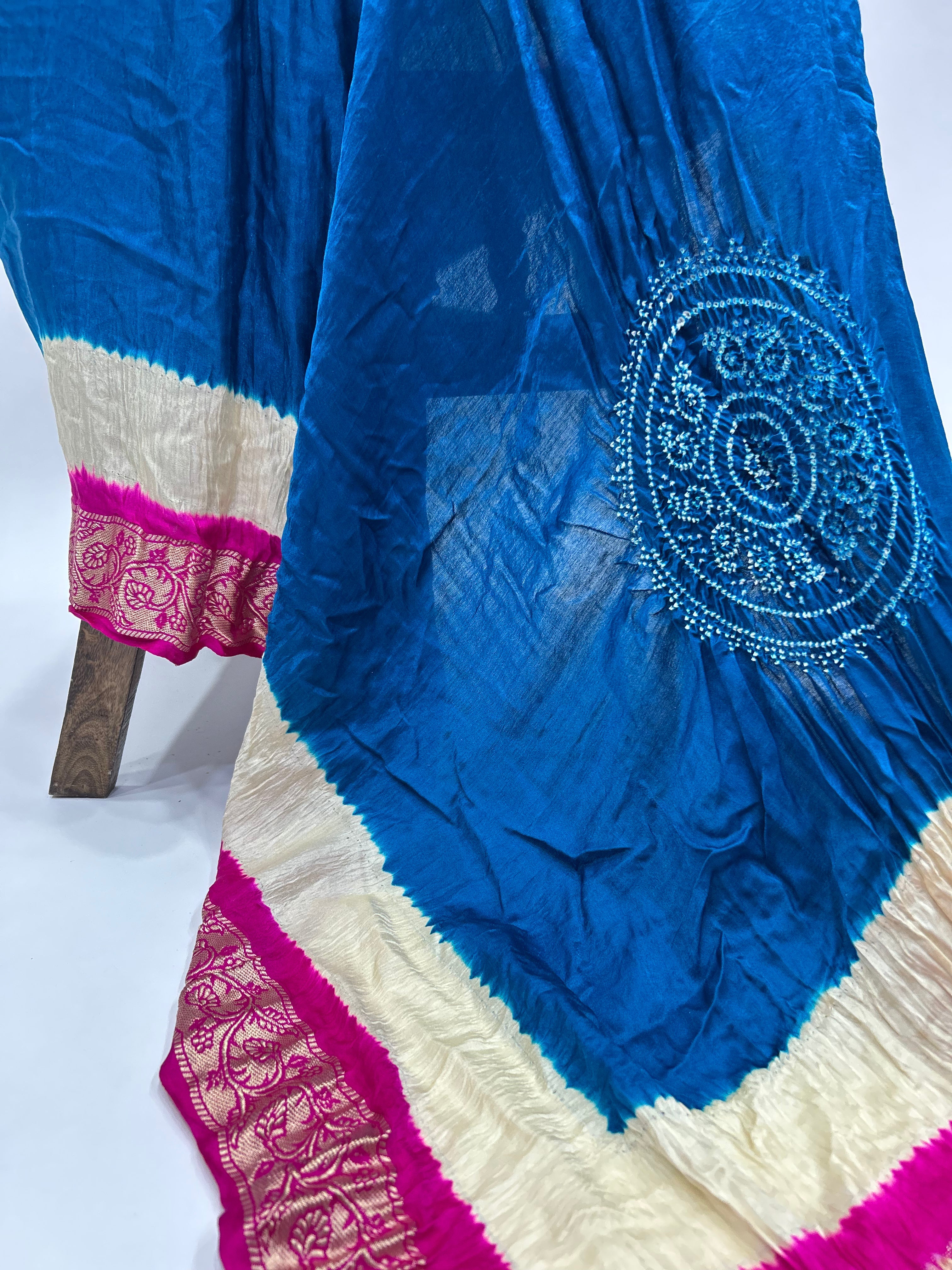 Indigo-Rani Gajji Silk Designer Gala Dupatta With 3 Colour Dying royalblue / Gajji Silk Dupattas