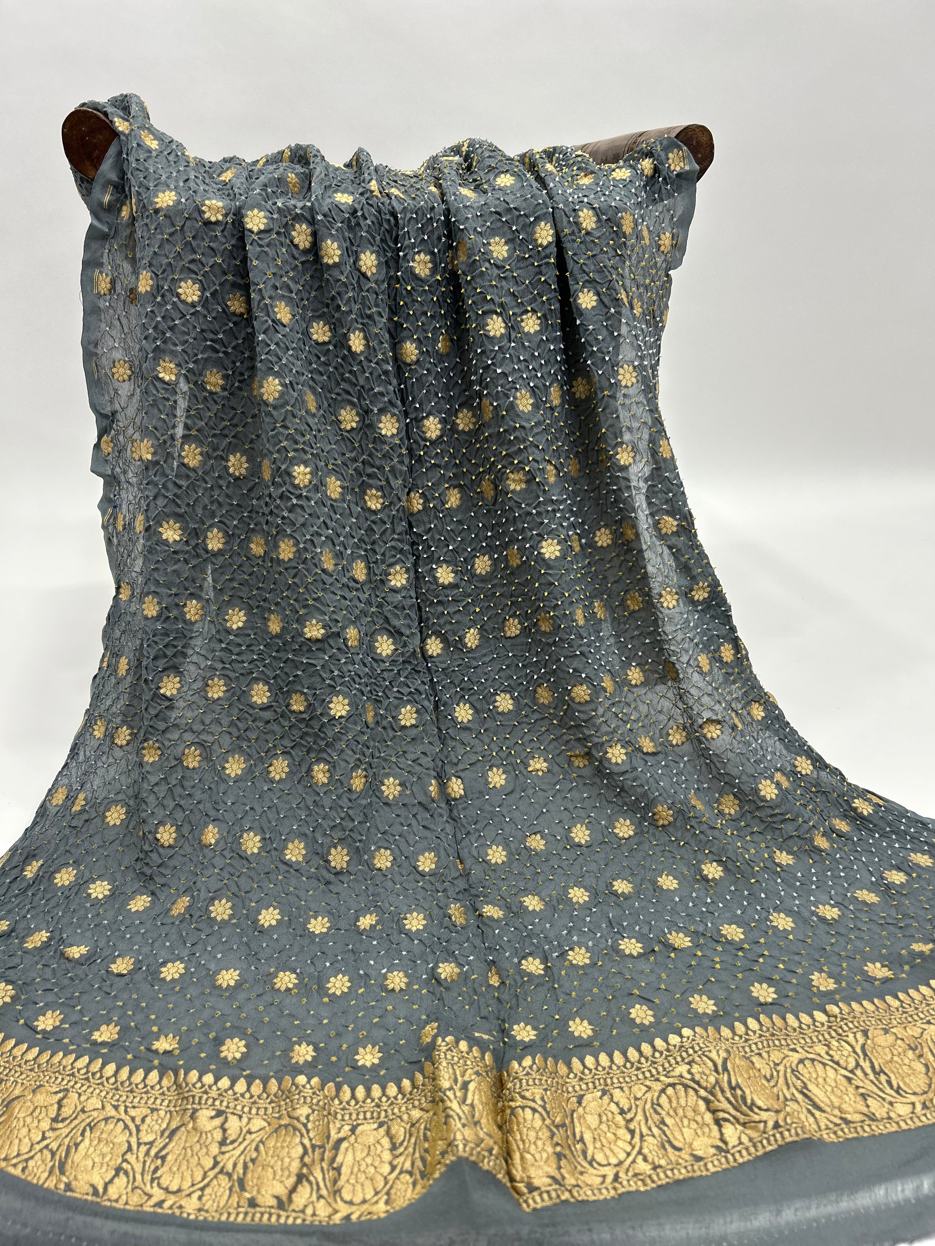 Grey Georgette Banarasi Bandhani Kurti Material grey / Georgette Dresses