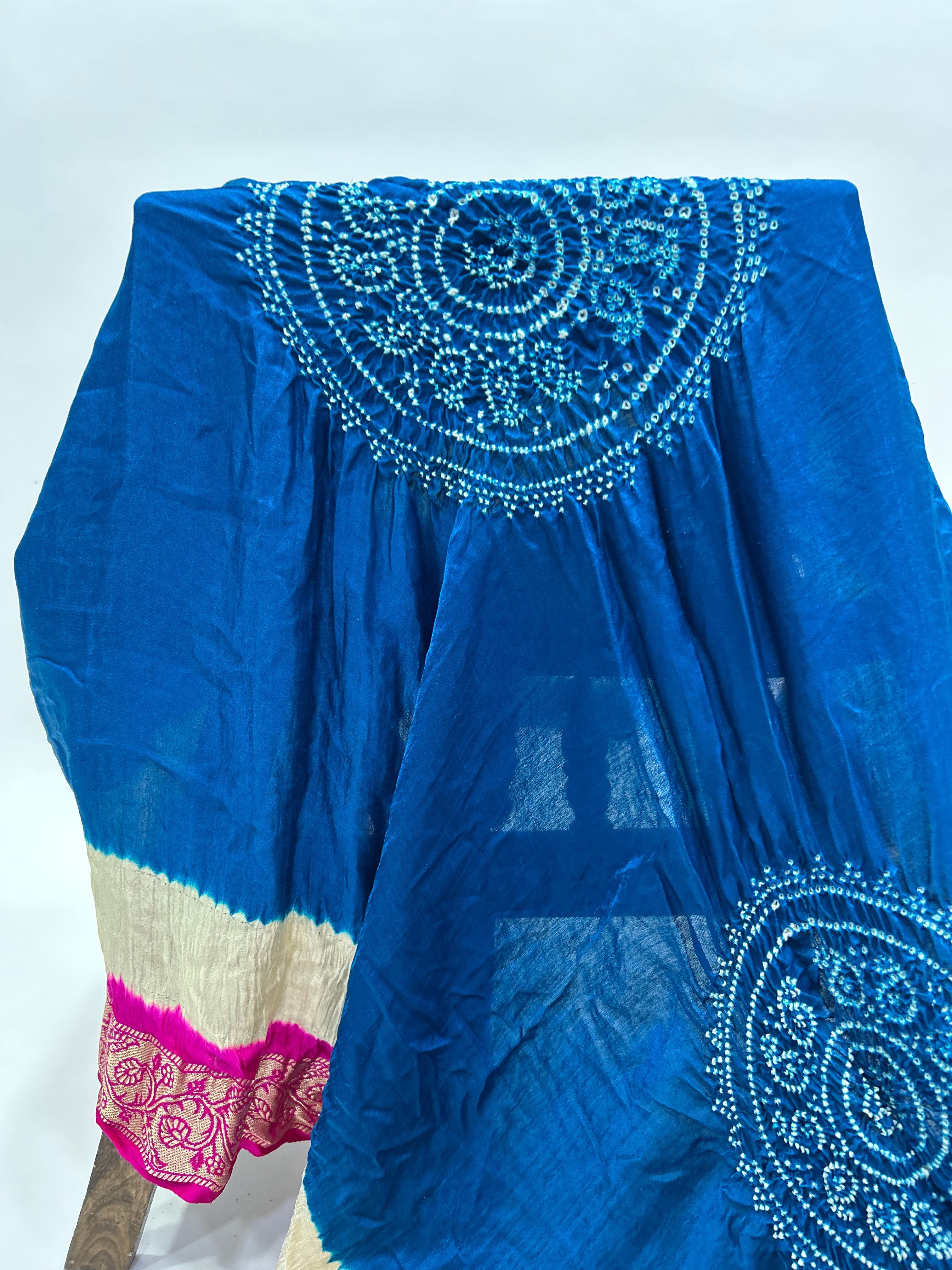 Indigo-Rani Gajji Silk Designer Gala Dupatta With 3 Colour Dying royalblue / Gajji Silk Dupattas