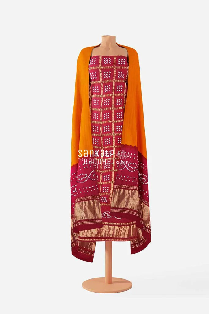 Buy Red Chanderi Silk Dress Material With Dupatta at Amazon.in