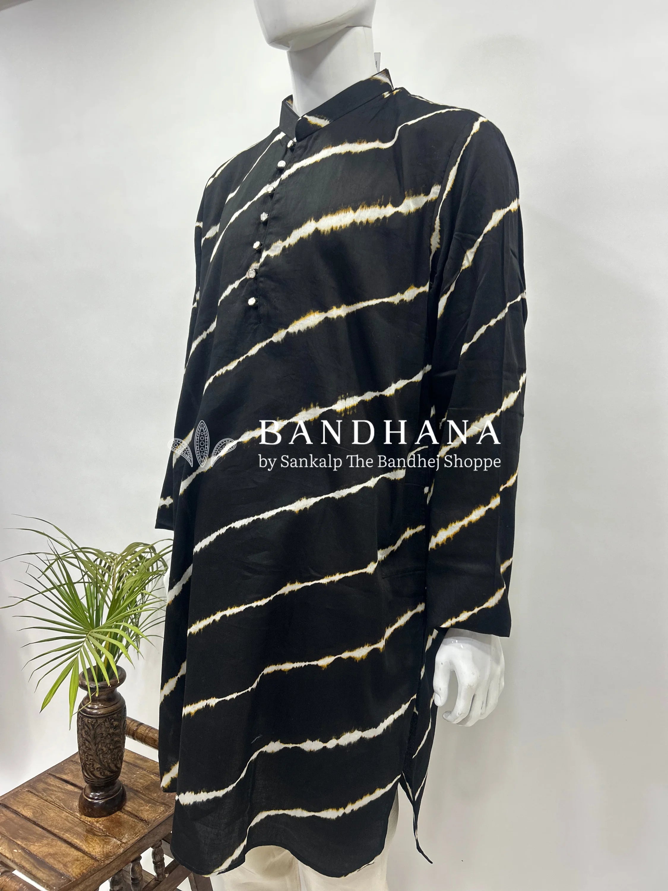 Black Cotton Satin Men’s Kurta