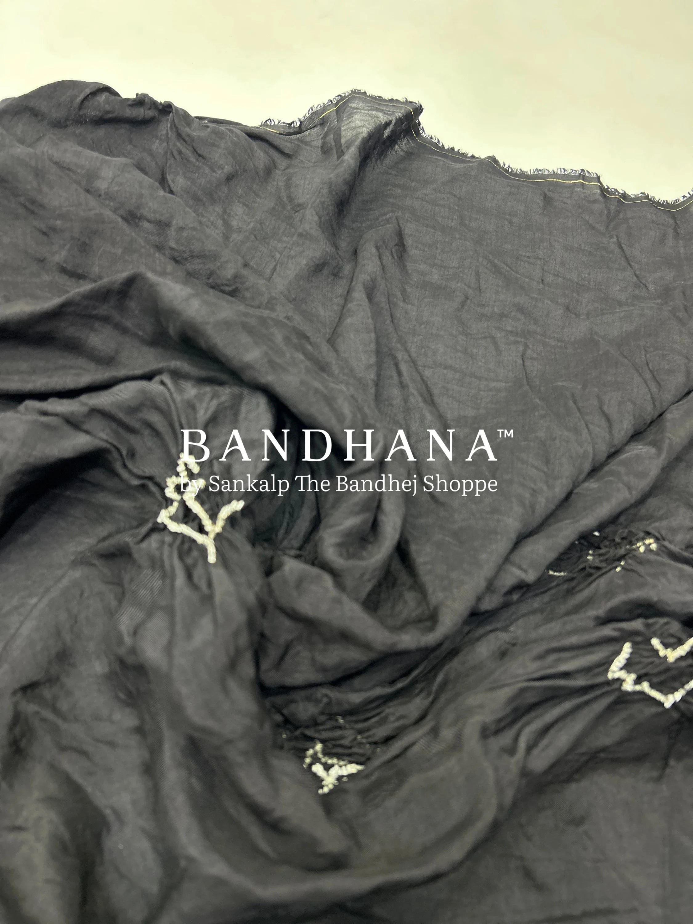 Black Dola Silk Bandhani Dress Material black / Dola Silk Dresses