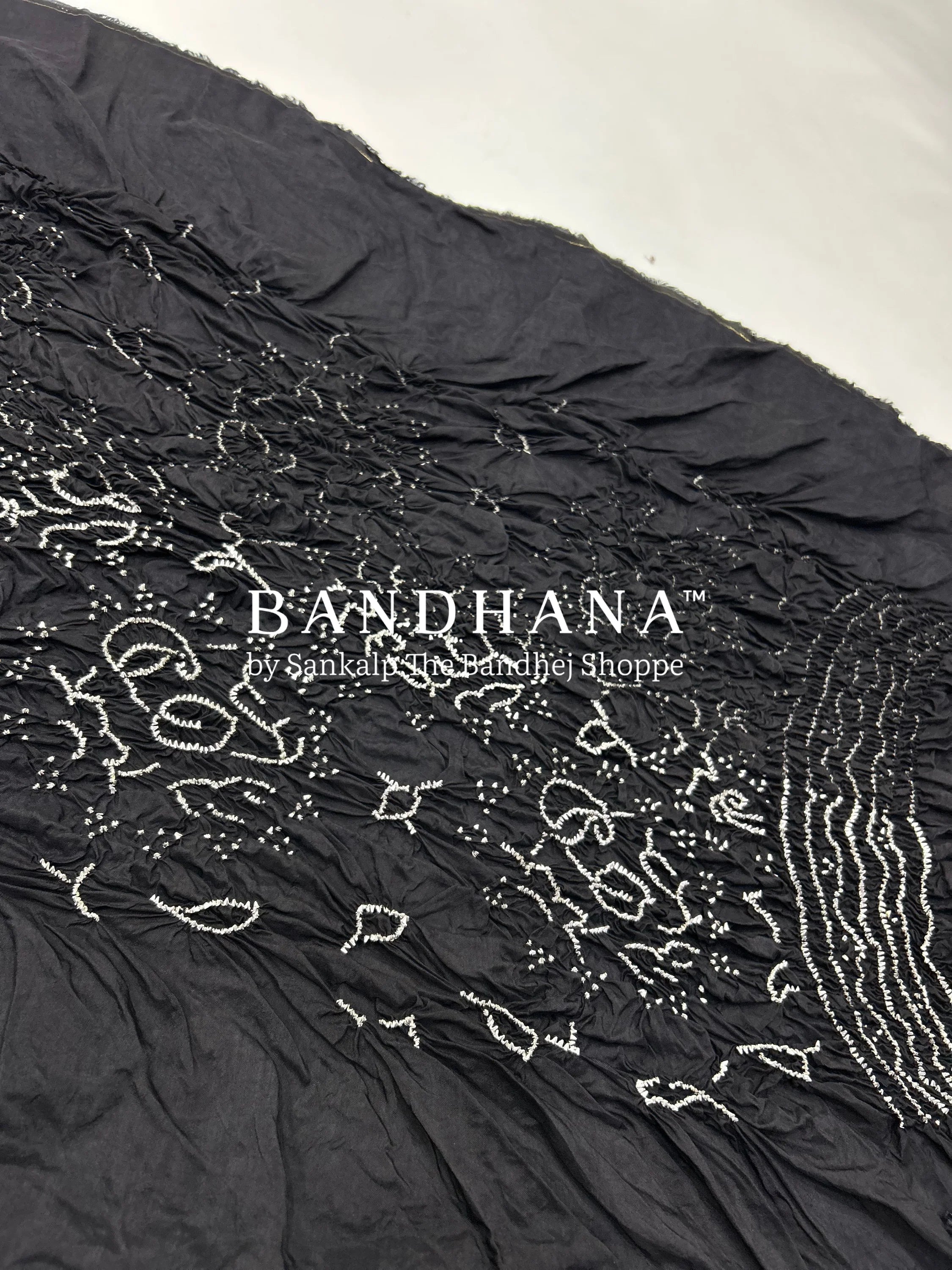 Black Dola Silk Bandhani Dress Material black / Dola Silk Dresses