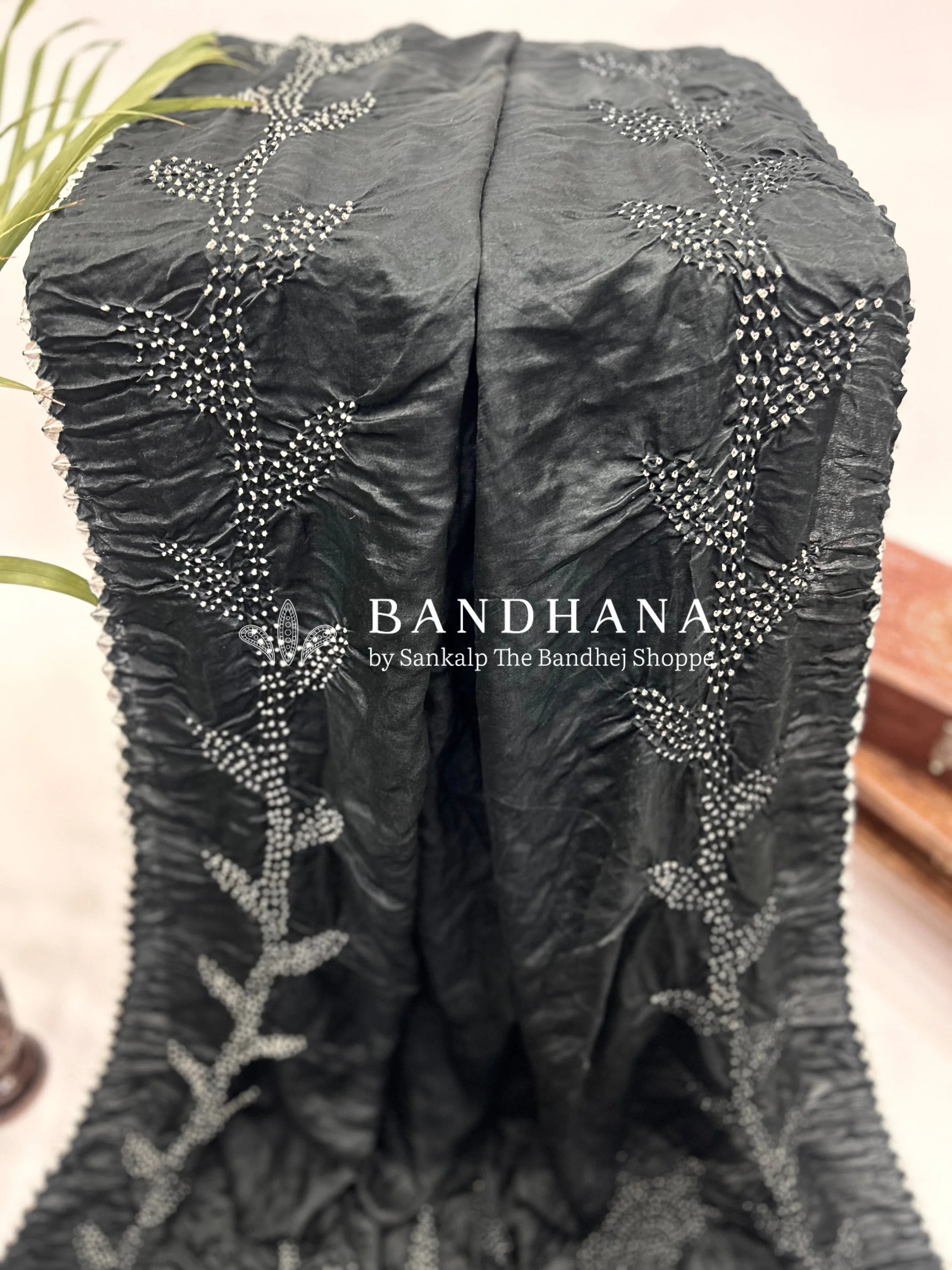 Black Gajji Gala Bandhani Saree Sarees