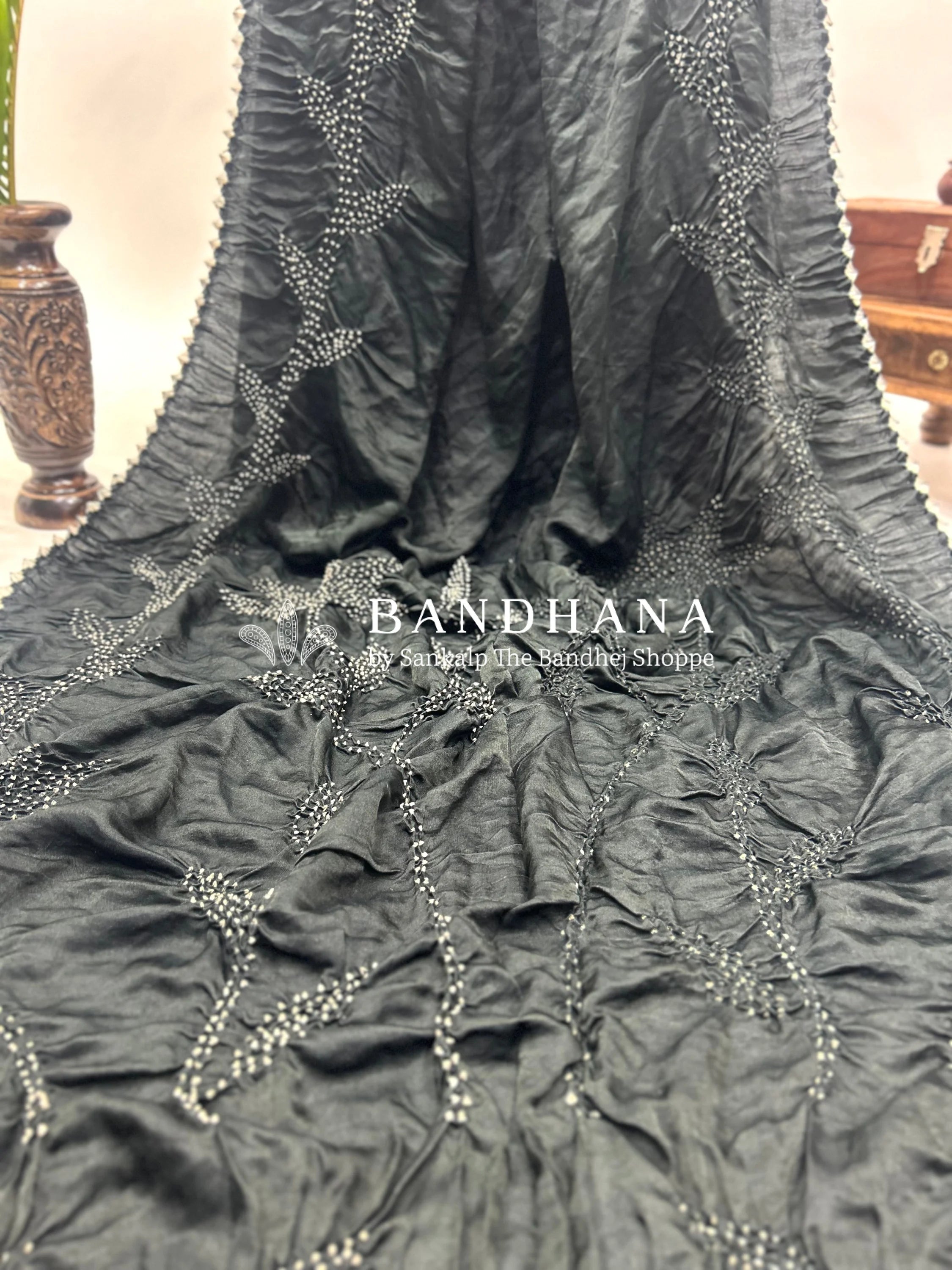 Black Gajji Gala Bandhani Saree Sarees