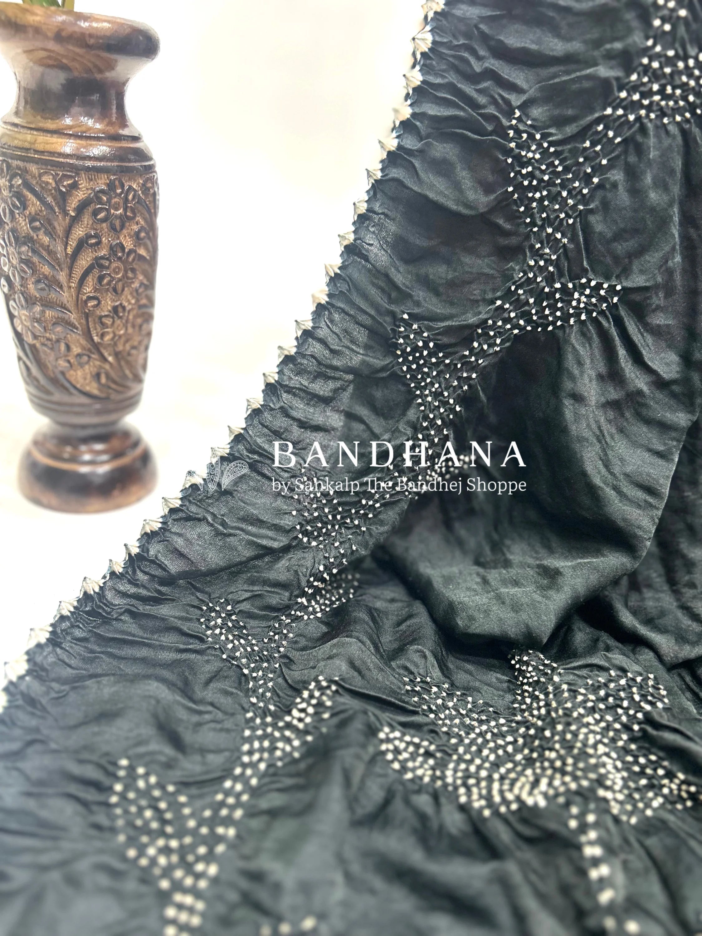 Black Gajji Gala Bandhani Saree Sarees
