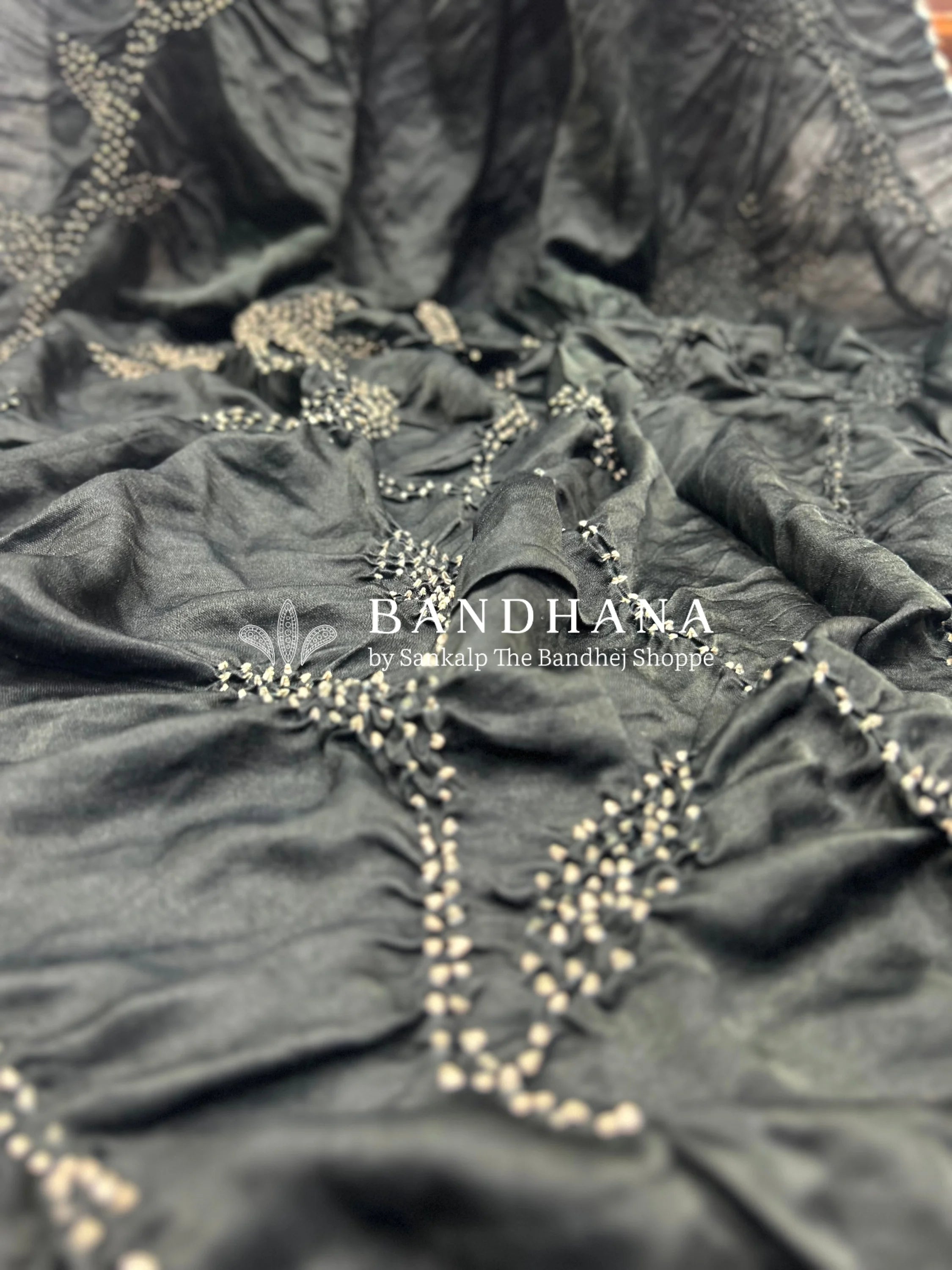 Black Gajji Gala Bandhani Saree Sarees