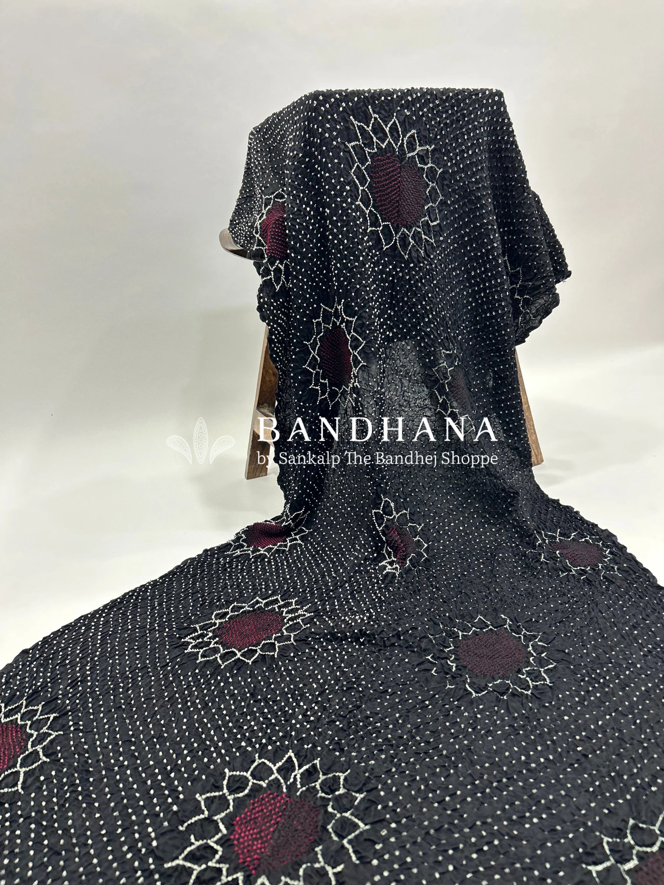 Black Gajji Silk Lotus Bandhani Dupatta back / Gajji Silk Dupattas