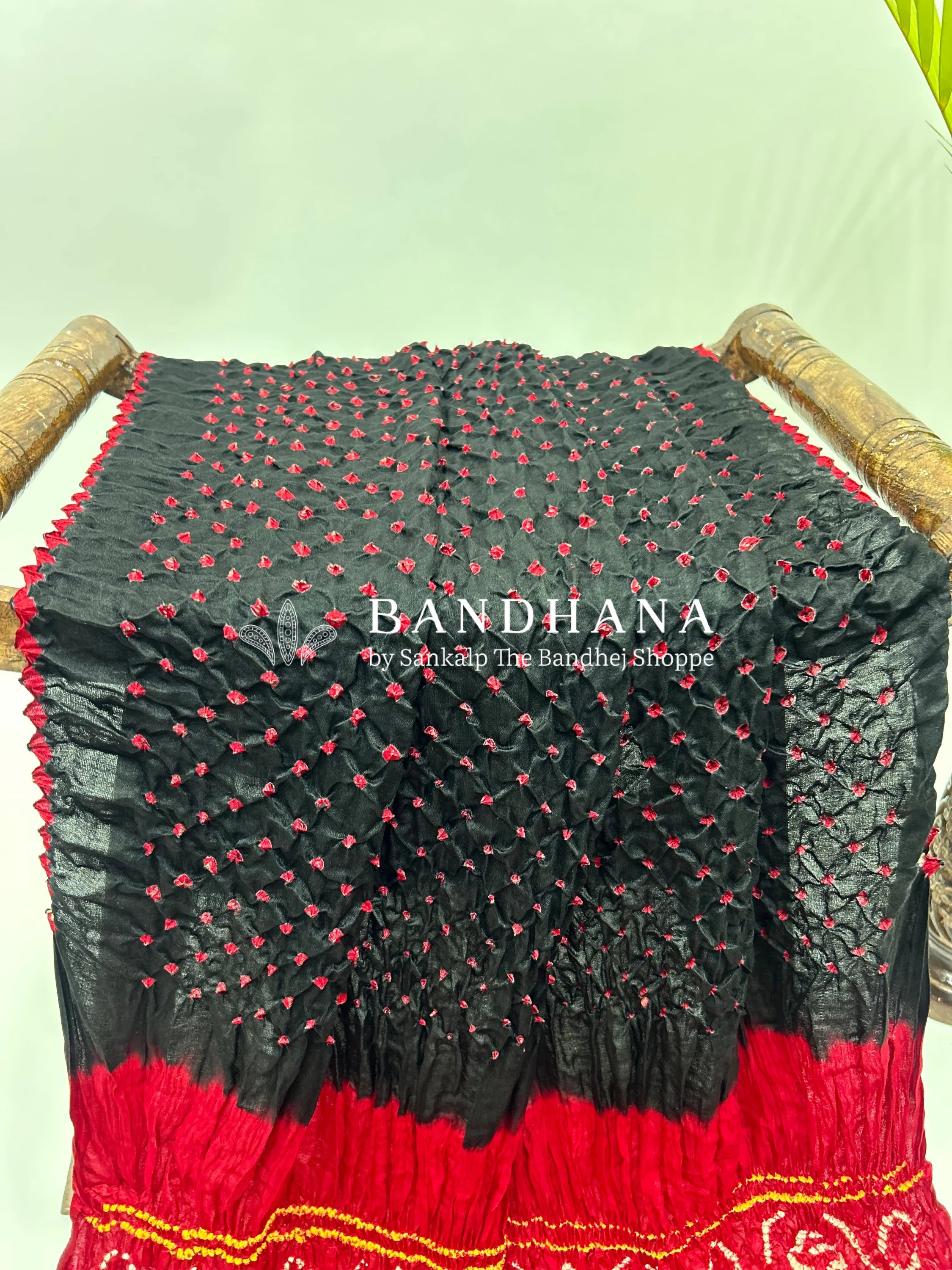 Black Maroon Gajji Silk Contrast Colour Bandhej Single Dot Bandhani Saree Sarees