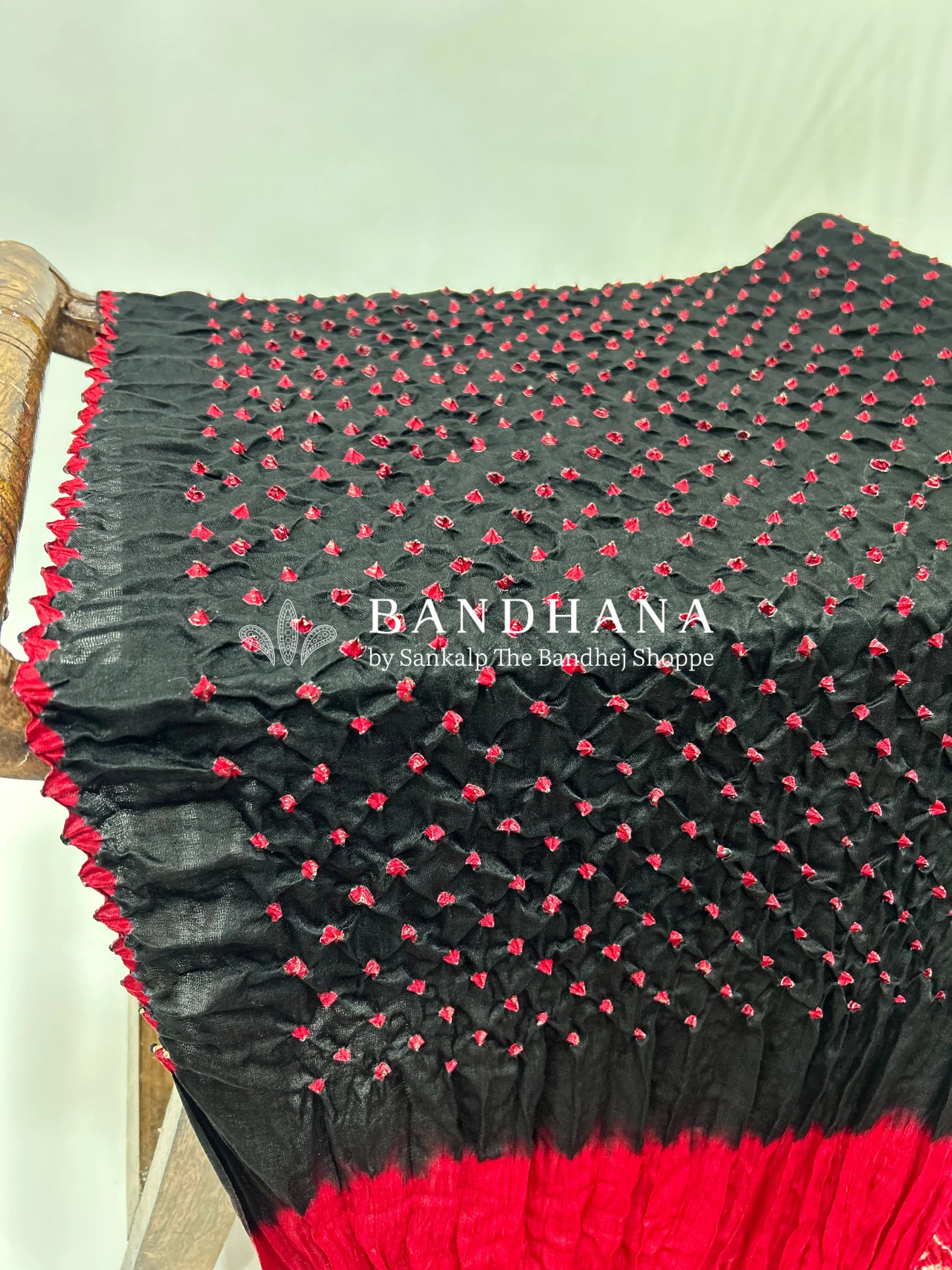 Black Maroon Gajji Silk Contrast Colour Bandhej Single Dot Bandhani Saree Sarees