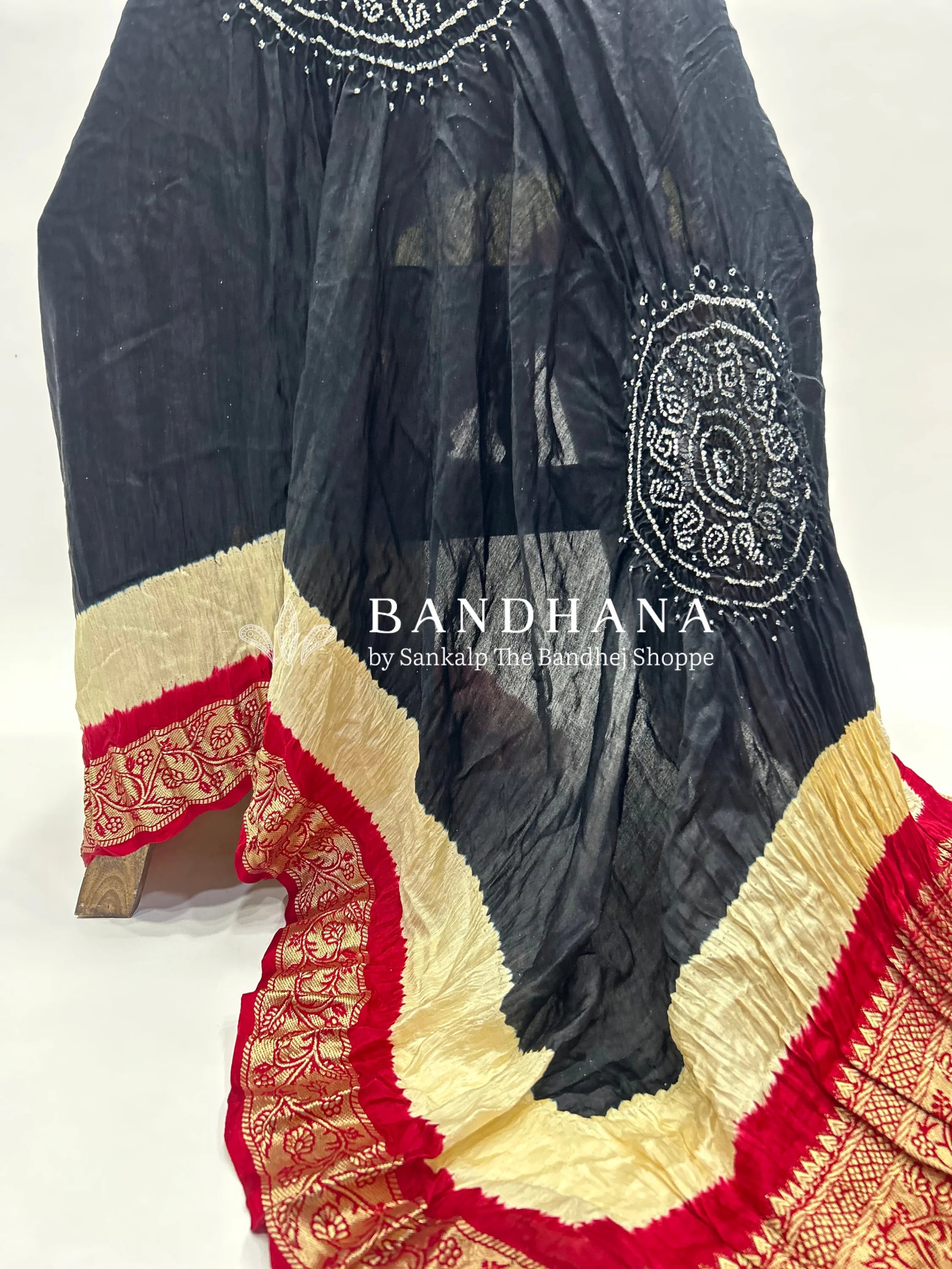 Black-Maroon Gajji Silk Designer Gala Dupatta With 3 Colour Dying black / Gajji Silk Dupattas