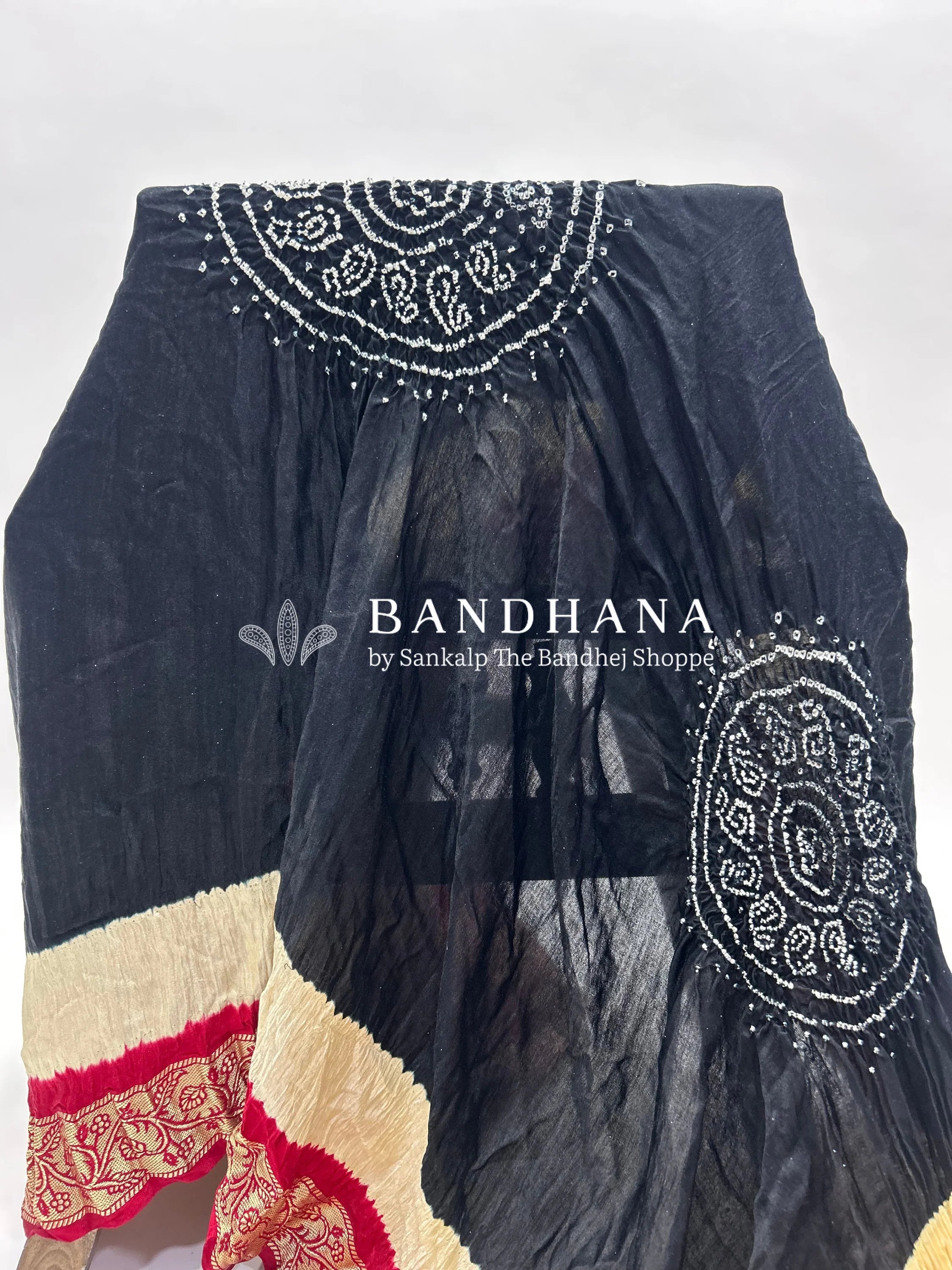 Black-Maroon Gajji Silk Designer Gala Dupatta With 3 Colour Dying black / Gajji Silk Dupattas