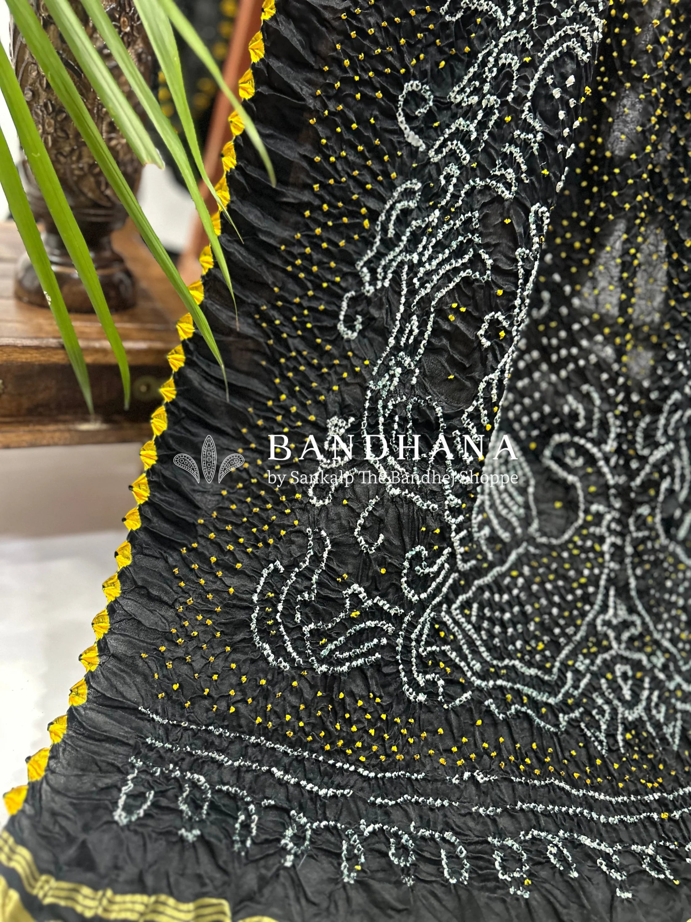 Black Mor Palav Gajji Designer Bandhani Saree Sarees