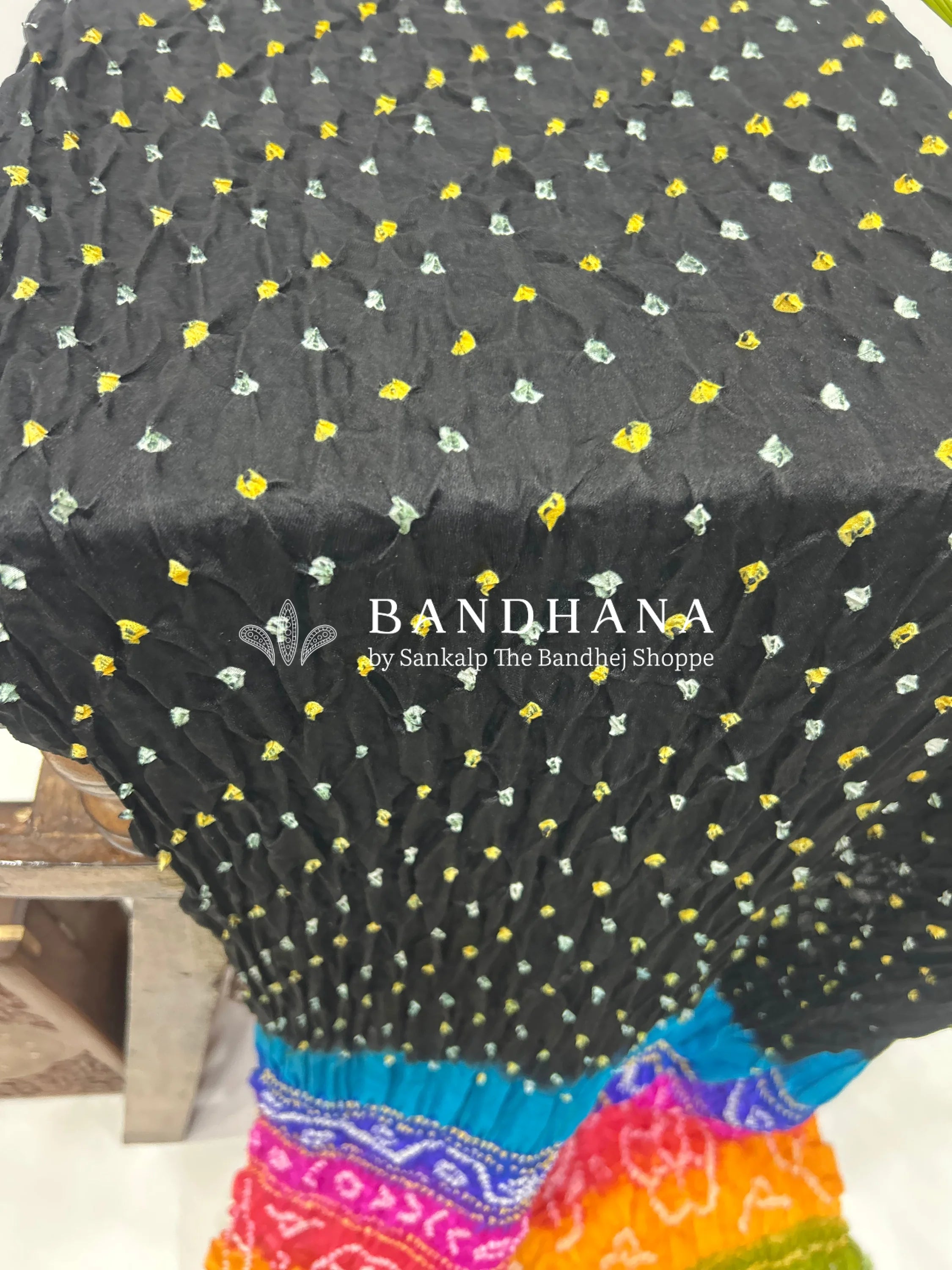 Black Multi Colour Palav Gajji Silk Single Dot Bandhani Saree Sarees
