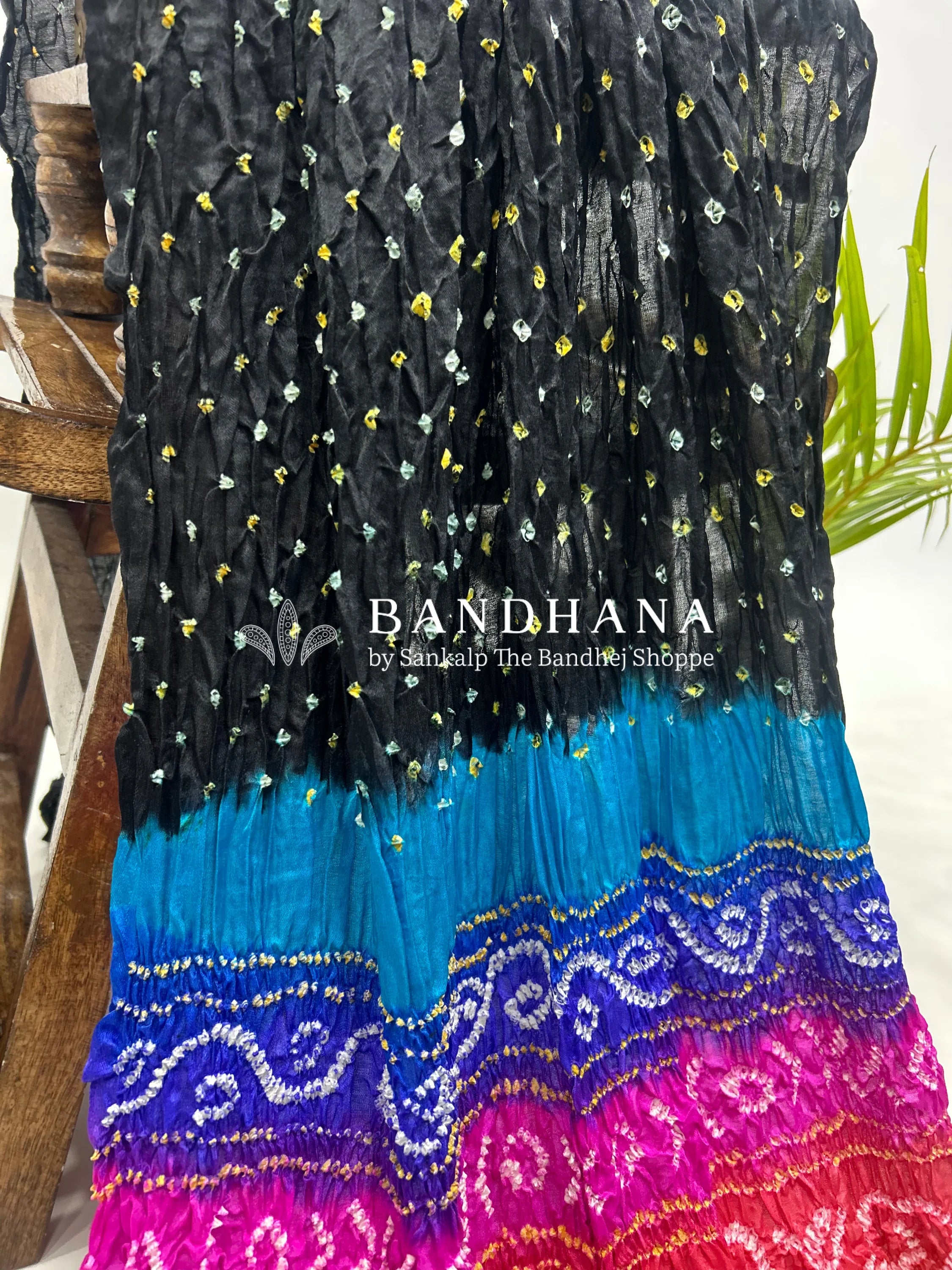 Black Multi Colour Palav Gajji Silk Single Dot Bandhani Saree Sarees