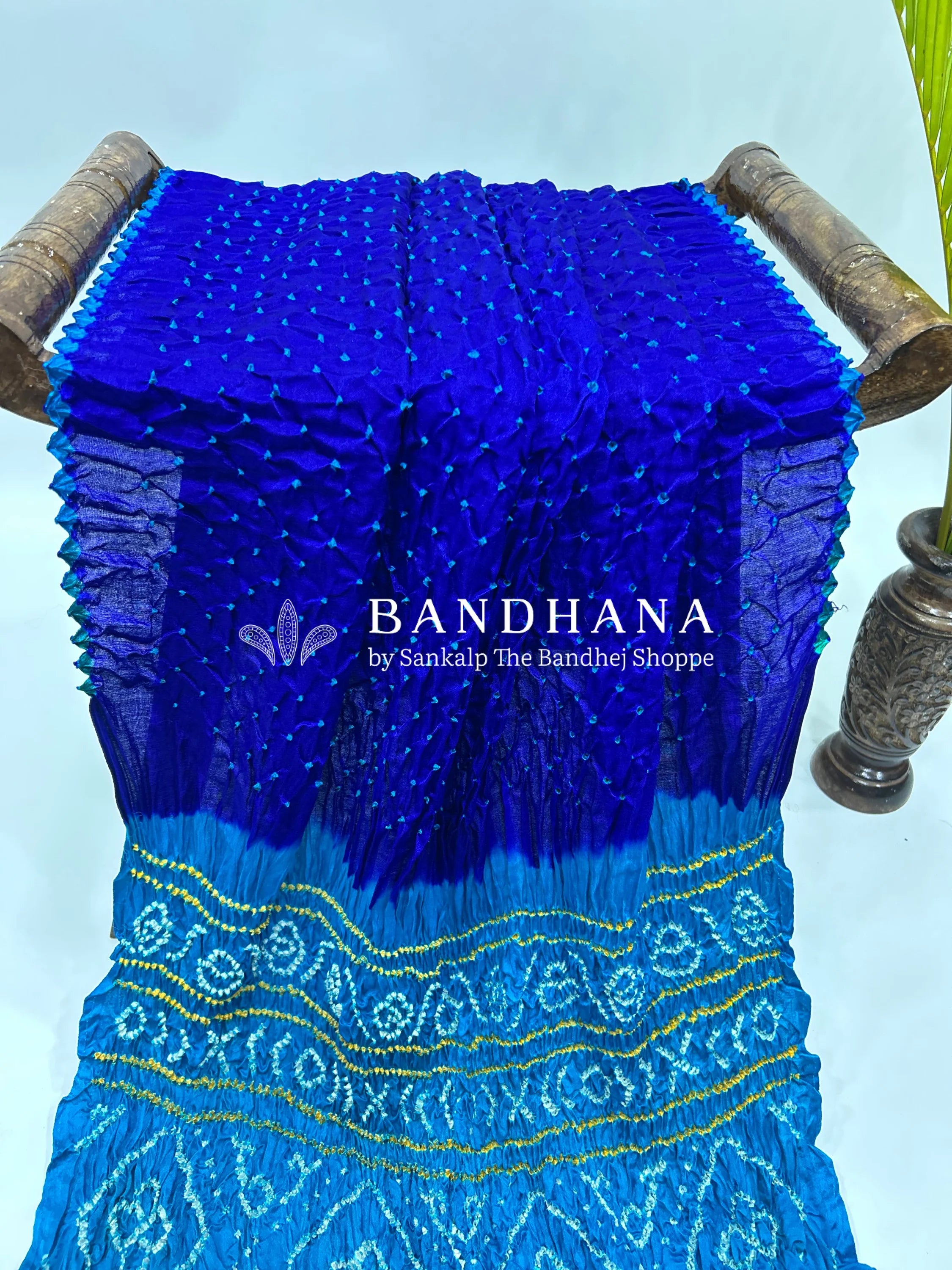Blue Firozy Gajji Silk Contrast Colour Bandhej Single Dot Bandhani Saree Sarees