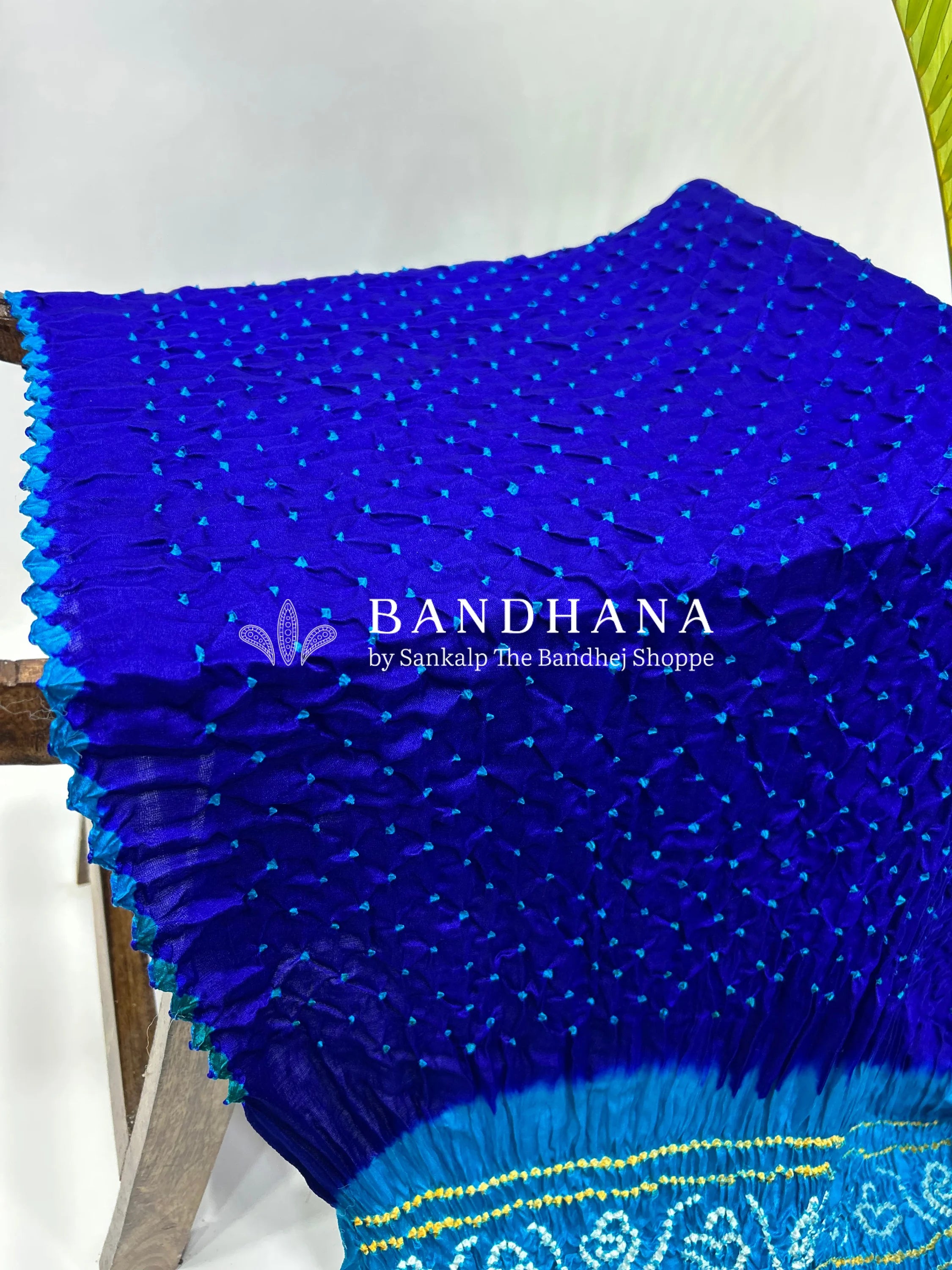 Blue Firozy Gajji Silk Contrast Colour Bandhej Single Dot Bandhani Saree Sarees