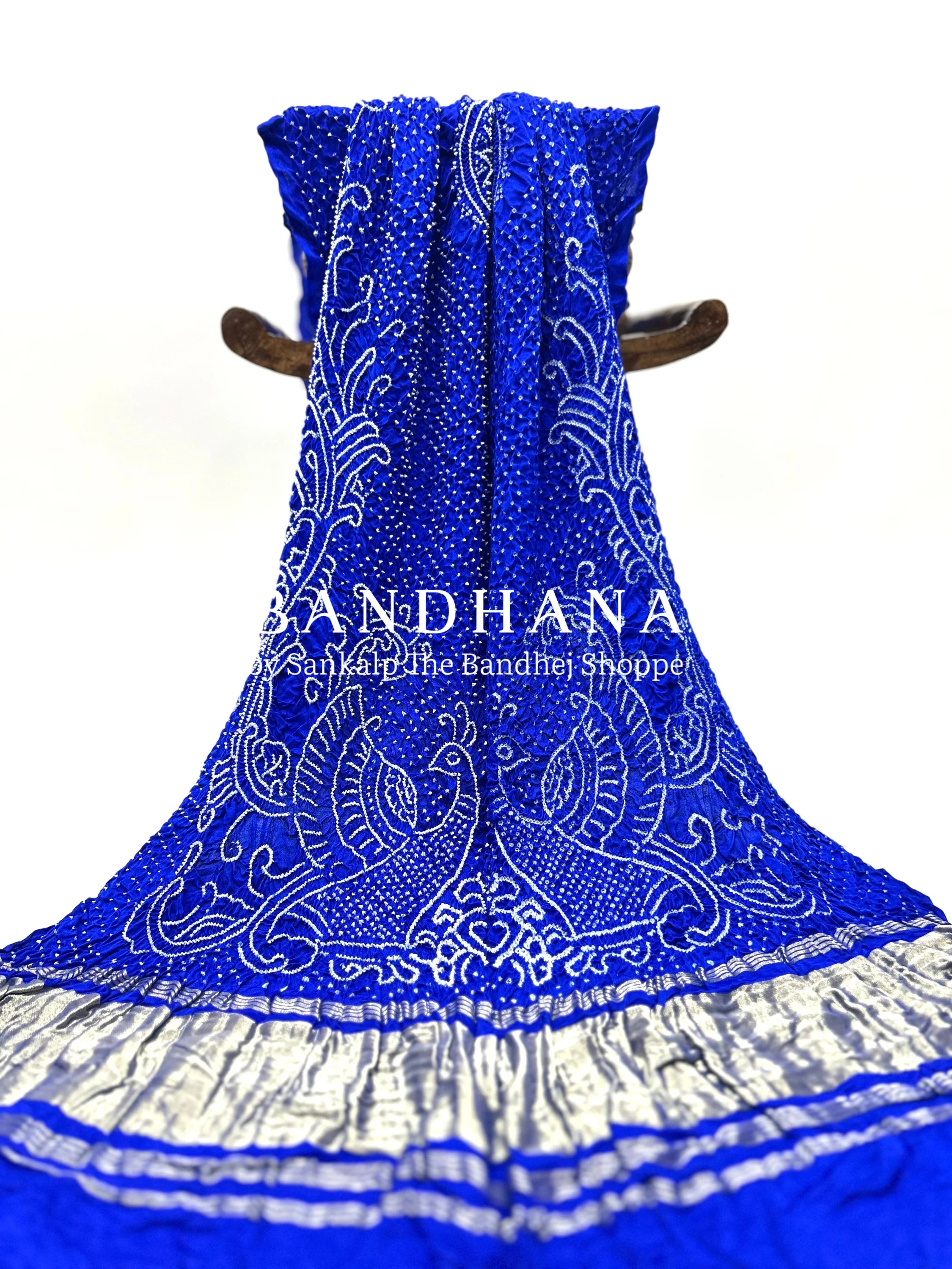 Blue Gaji Silk Mor Pankh Bandhani Dupatta blue / Gajji Silk Dupattas