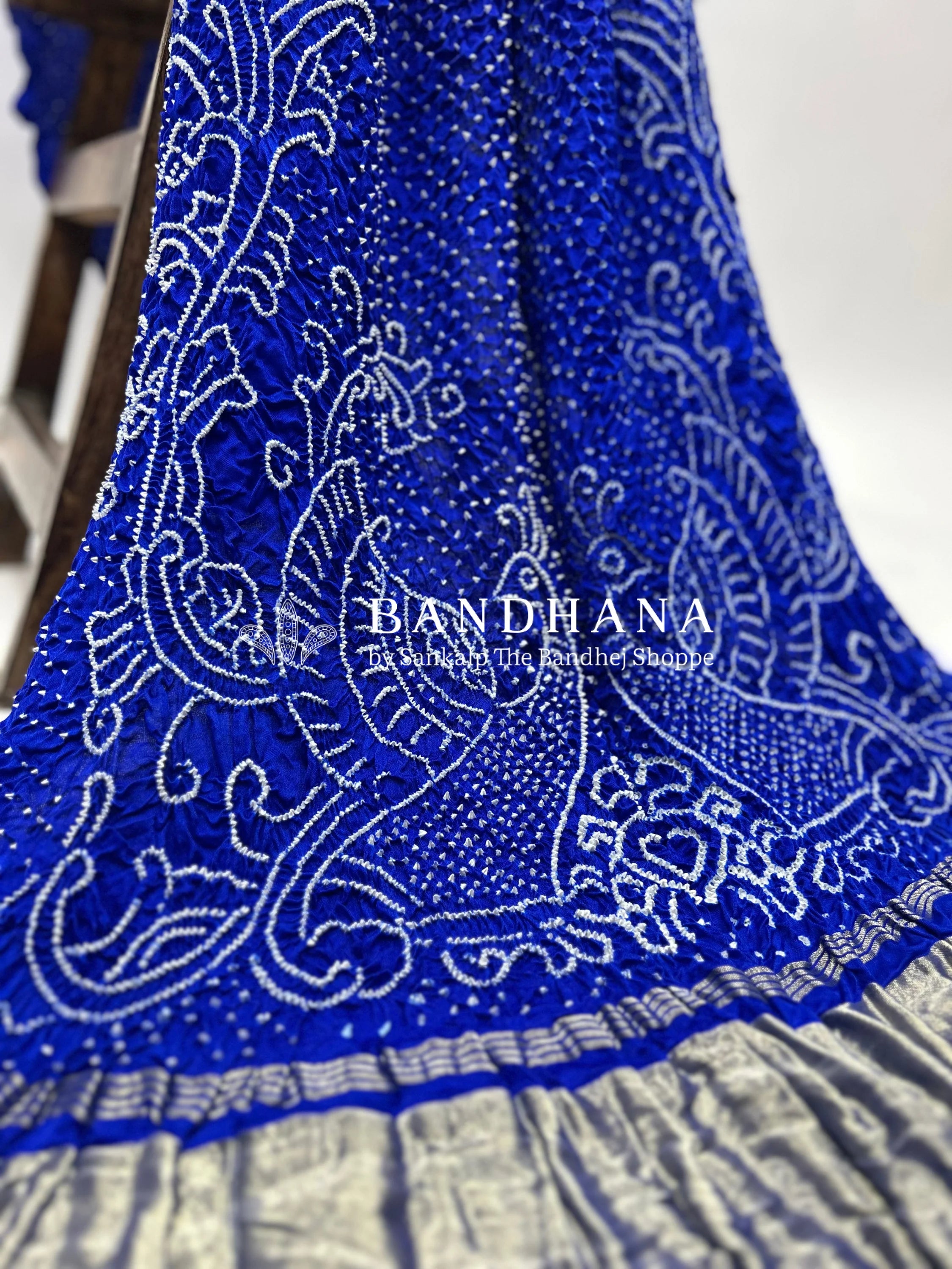 Blue Gaji Silk Mor Pankh Bandhani Dupatta blue / Gajji Silk Dupattas