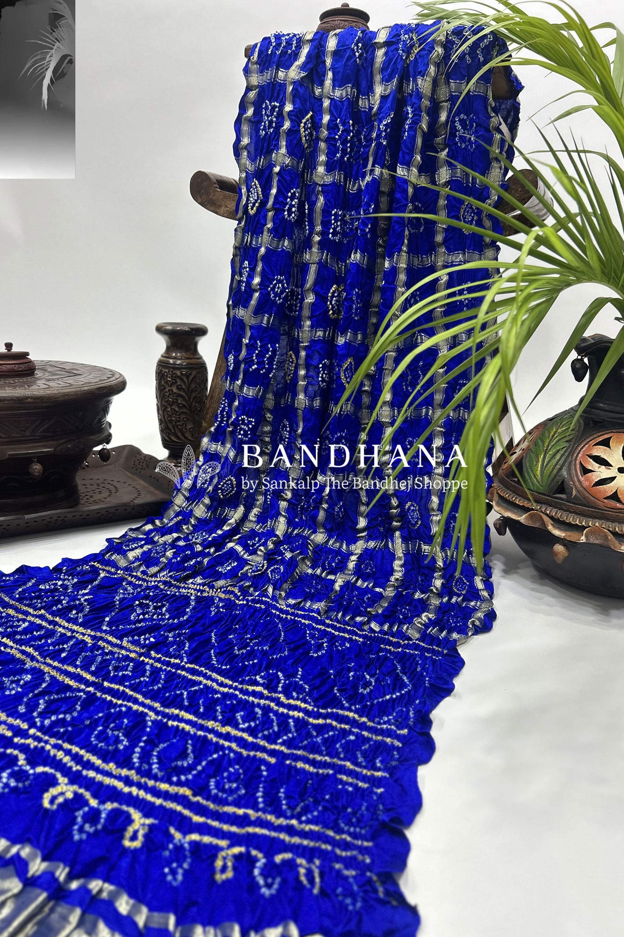 Blue Gajji Garchola Bandhani Saree Sarees