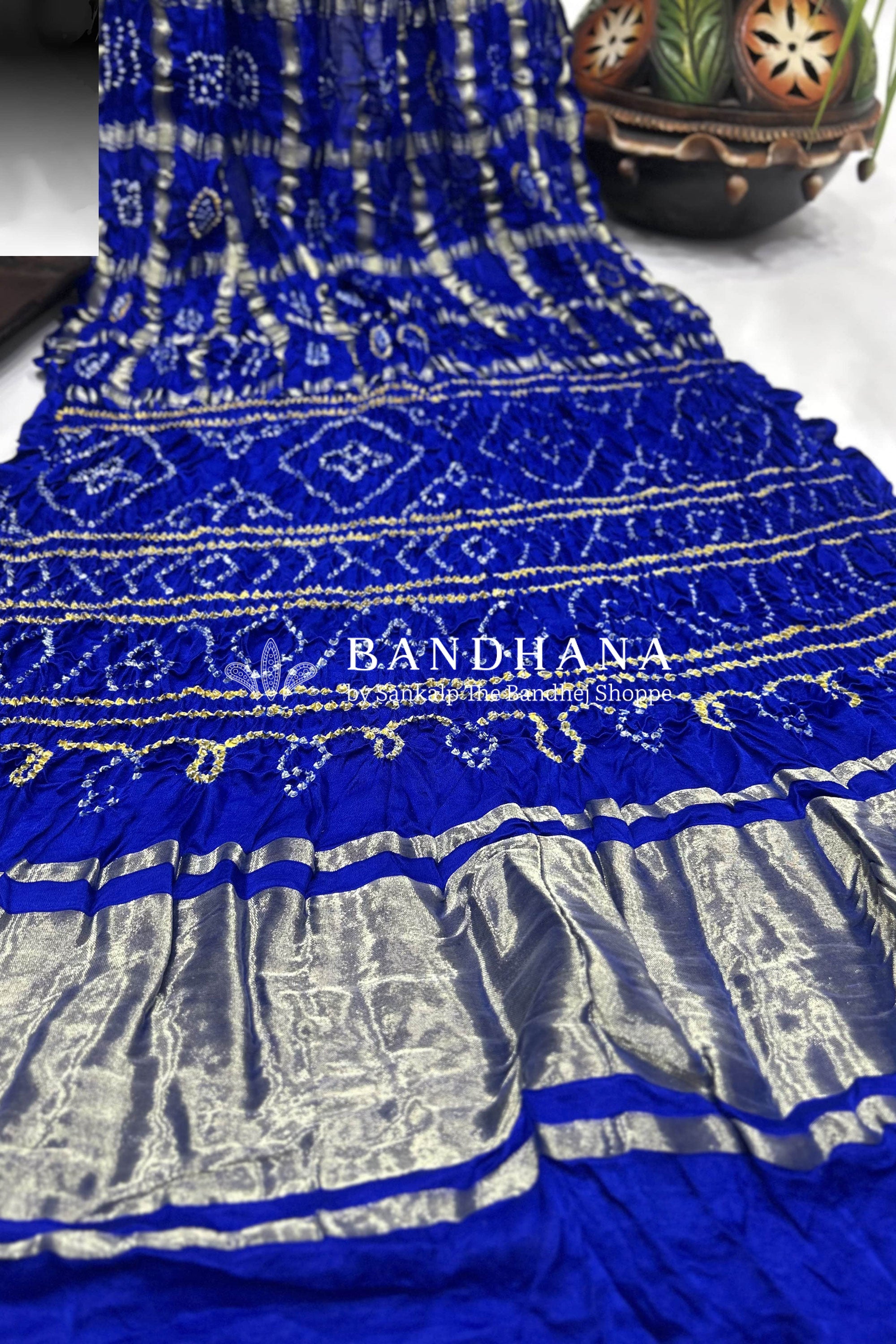 Blue Gajji Garchola Bandhani Saree Sarees