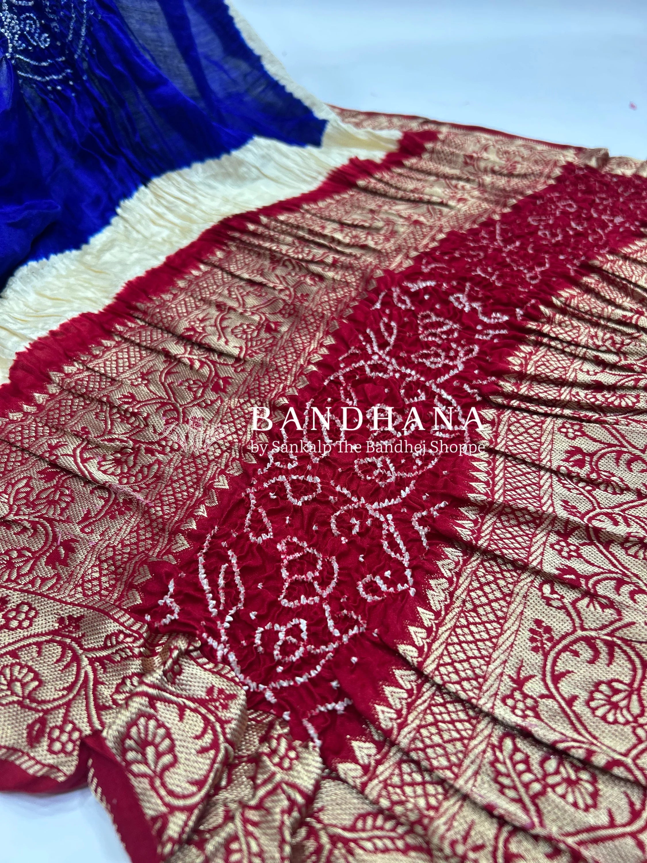 Blue-Maroon Gajji Silk Designer Gala Dupatta With 3 Colour Dying blue / Gajji Silk Dupattas