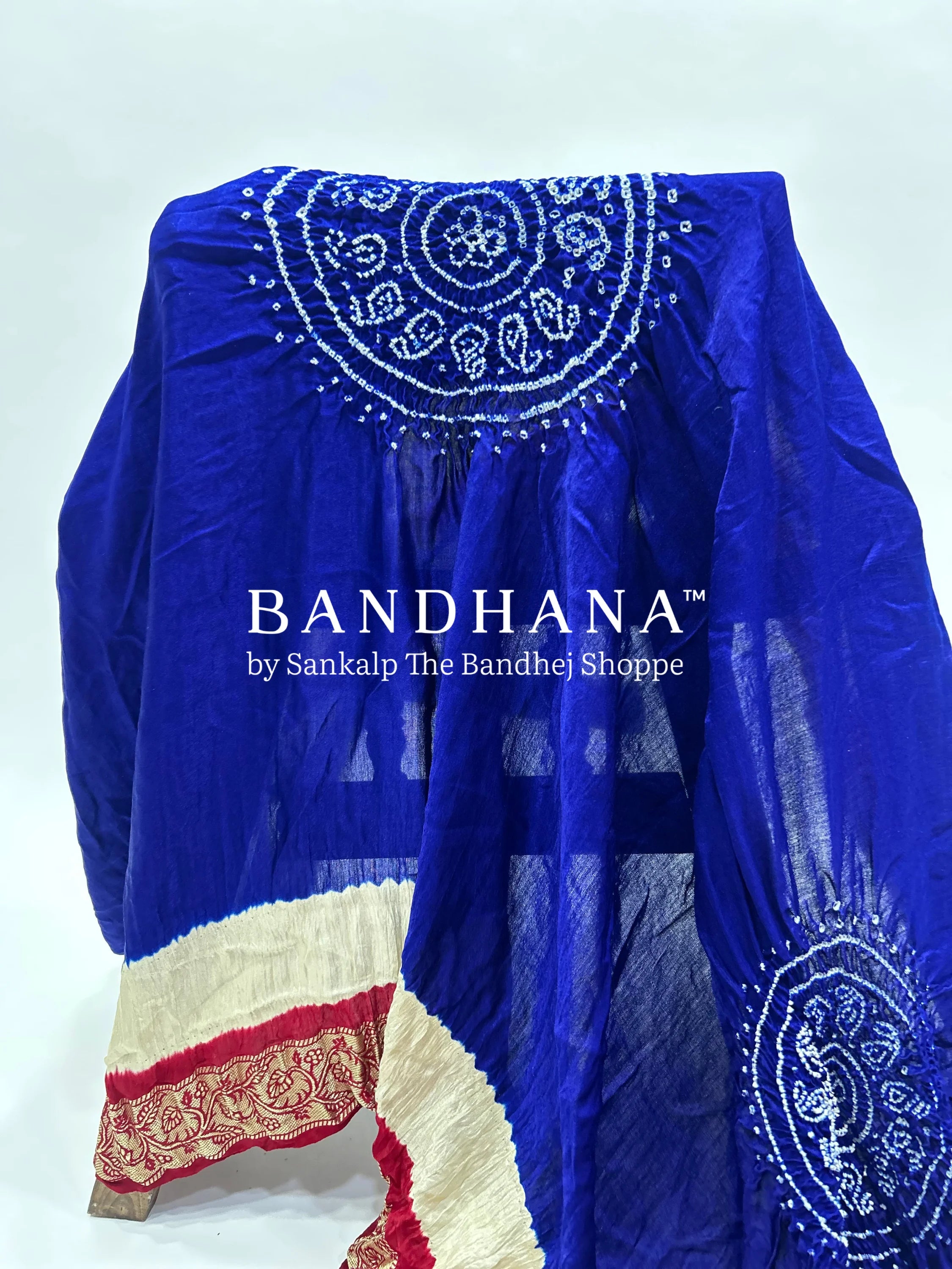 Blue-Maroon Gajji Silk Designer Gala Dupatta With 3 Colour Dying blue / Gajji Silk Dupattas